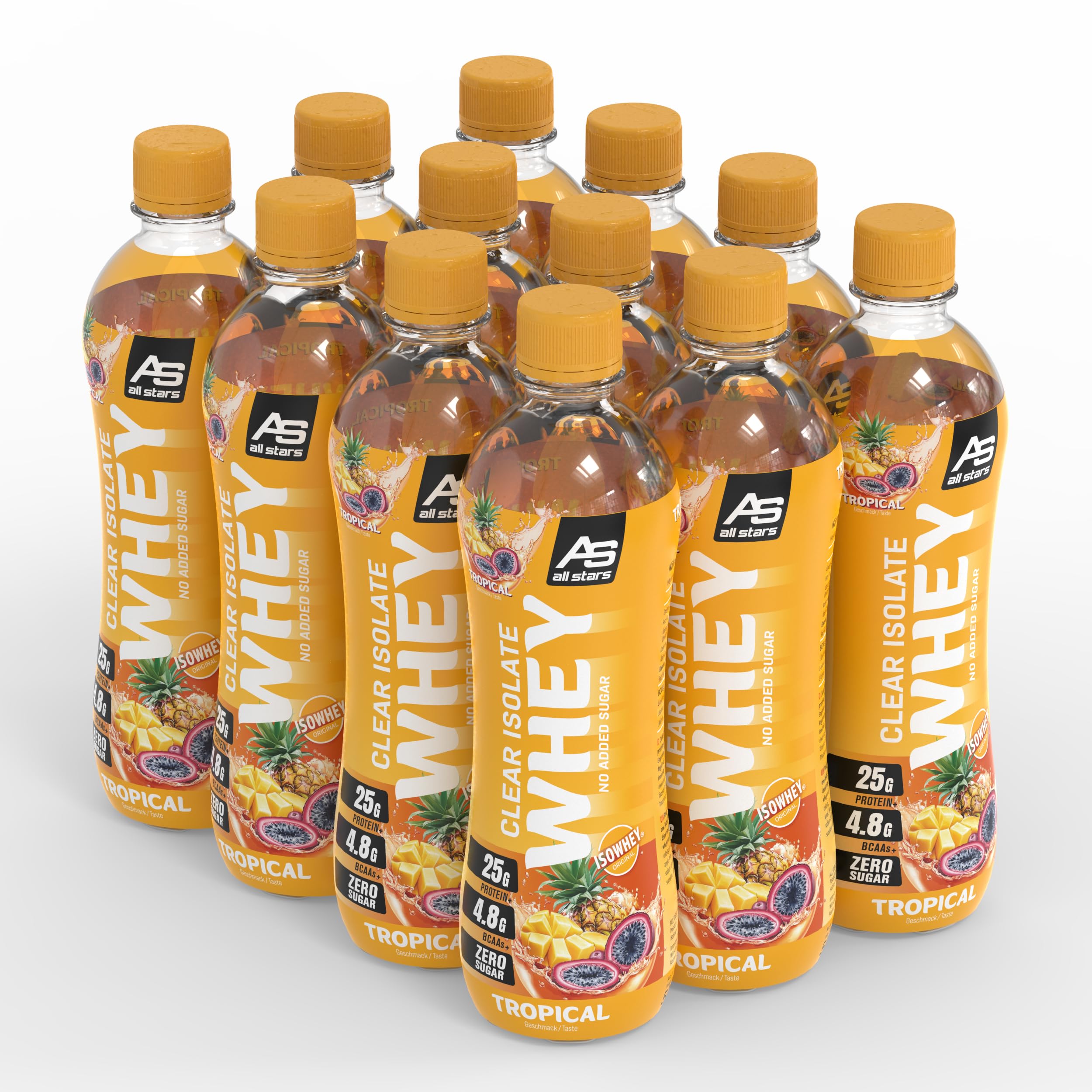 ALL STARS Clears Isolate Whey Protein Drink Fertig-Getränk 12 x 500ml Tropical- Mit ca. 25g Eiweiß & 110 kcal, Reich an hochwertigem Whey Protein Isolat