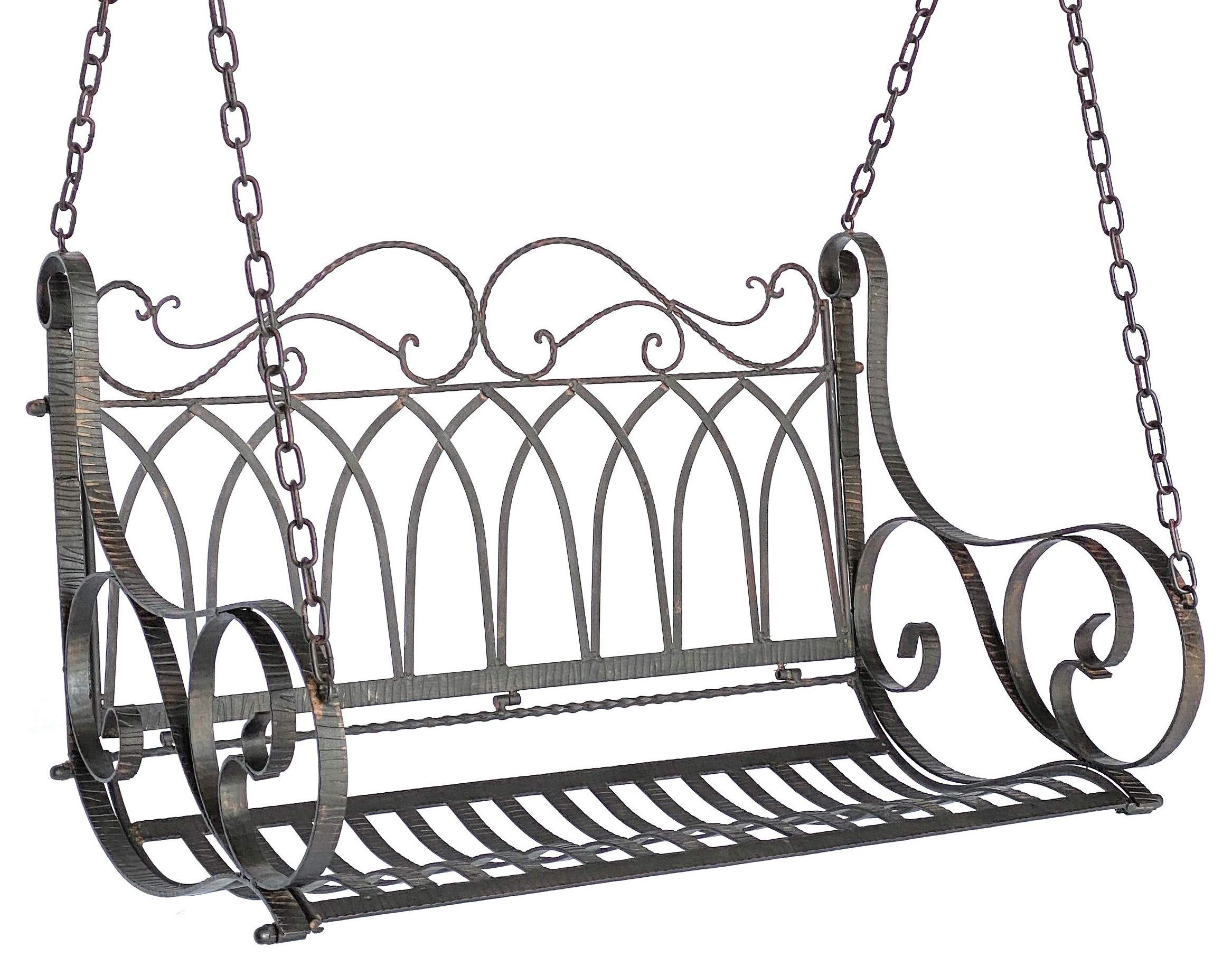 DanDiBo Banco colgante de metal marrón resistente a la intemperie, columpio con cadenas, 18688, 2 plazas, banco de jardín