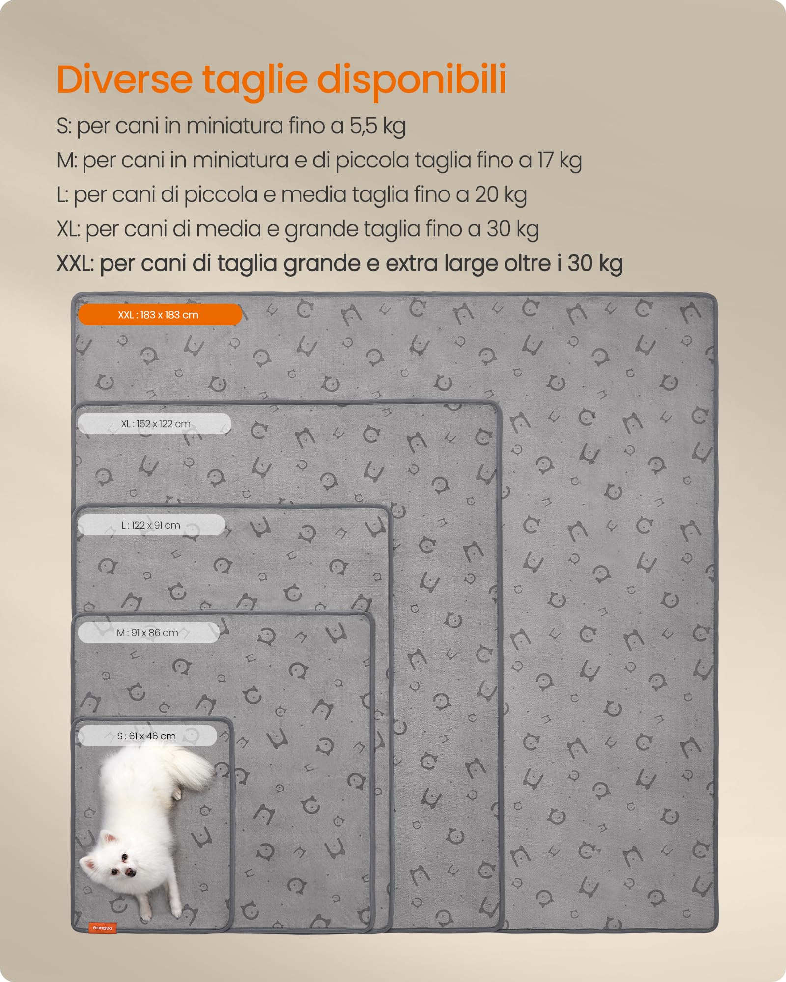 Feandrea Tappeti per Addestramento per Cani Riutilizzabili, 2 Pezzi, Lavabili, 183 x 183 cm, XXXL, Impermeabili, Antiscivolo, Assorbenti, Cani, Gatti, Conigli, Grigio Tortora PTD005G01