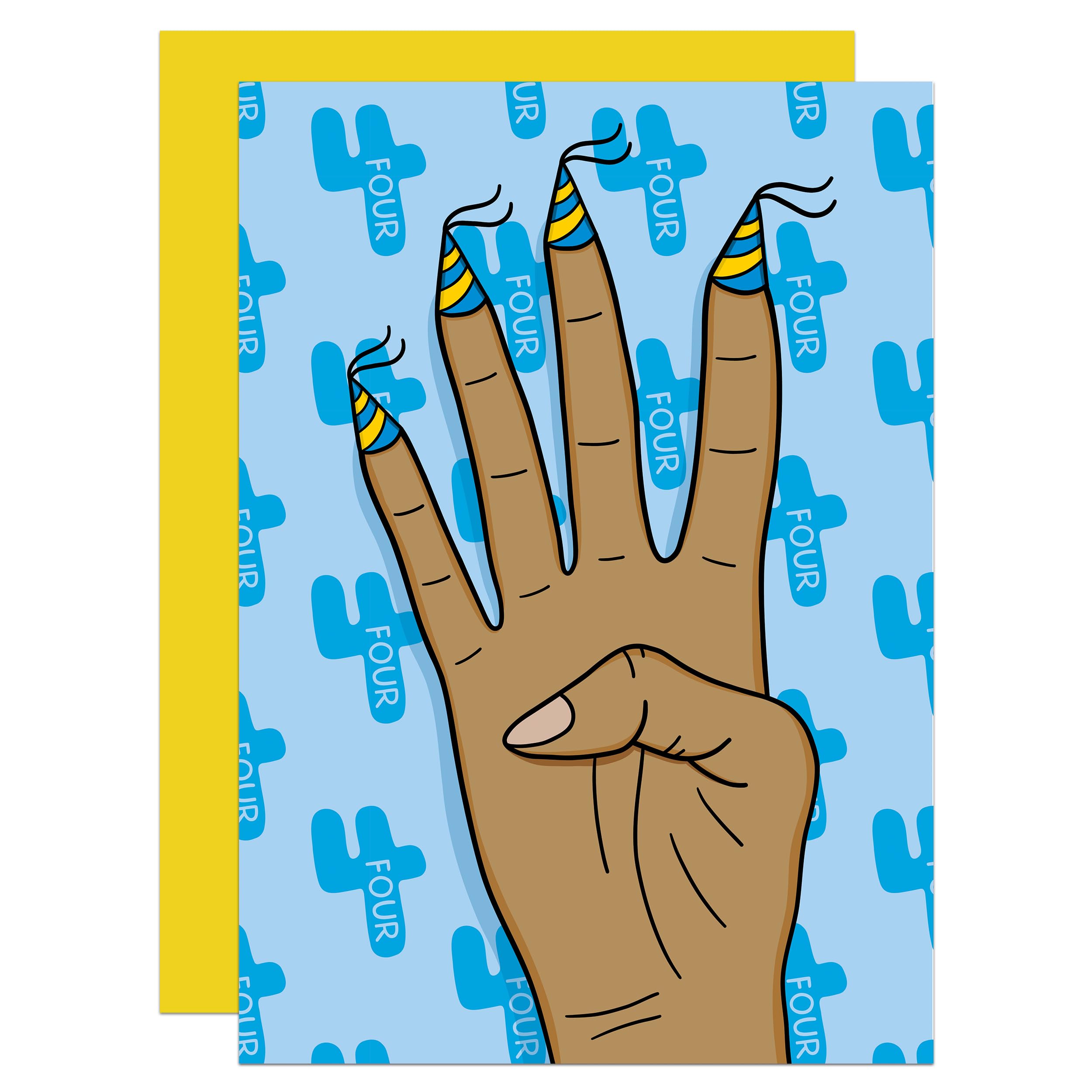 Hand 4th Birthday Card, Keepsake First Card, Milestone Card, Child Birthday Card, Funny Birthday Card, Kids Birthday Card, Cute Card, Hand Symbol Milestone Birthday A6 Card (4th (Brown))