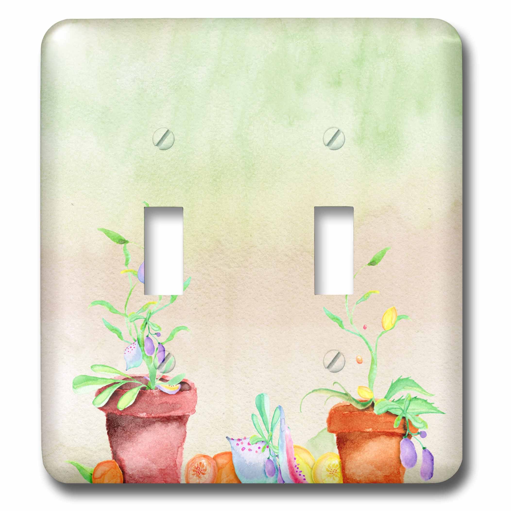 Double interrupteur à bascule floral aquarelle décoration murale salon motif pots de jardin