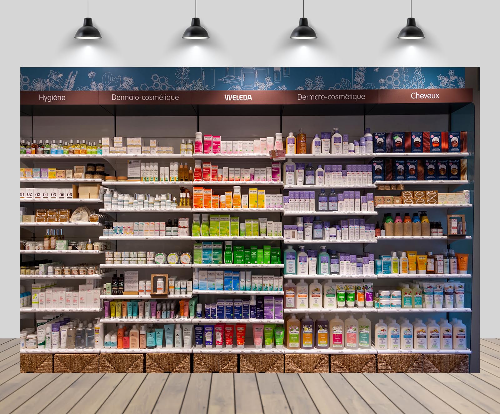 CHNYWORK 10x6.5ft Pharmacy Store Interior Backdrop Medicine Boxes Shelves Healthcare Product Boxes Background Doctor Nurse Pharmacy Themed Party