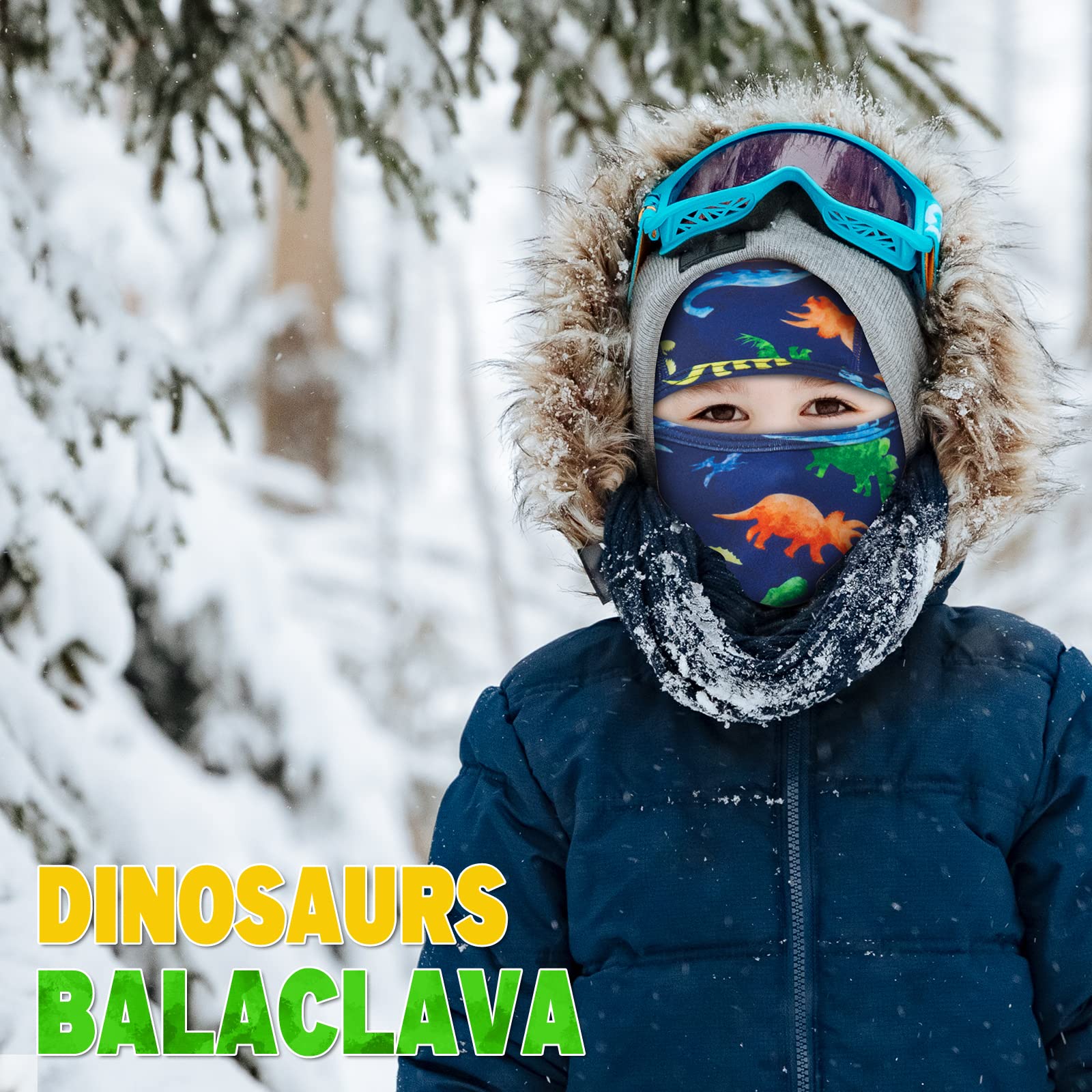 Cagoule coupe-vent motif dinosaures pour enfants, cache-cou pour garçons et filles