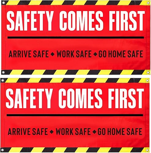Peryiter 2 carteles de vinilo de 4 x 2 pies para sitios de construcción, seguridad empresarial, con ojales, para el lugar de trabajo, comercial,