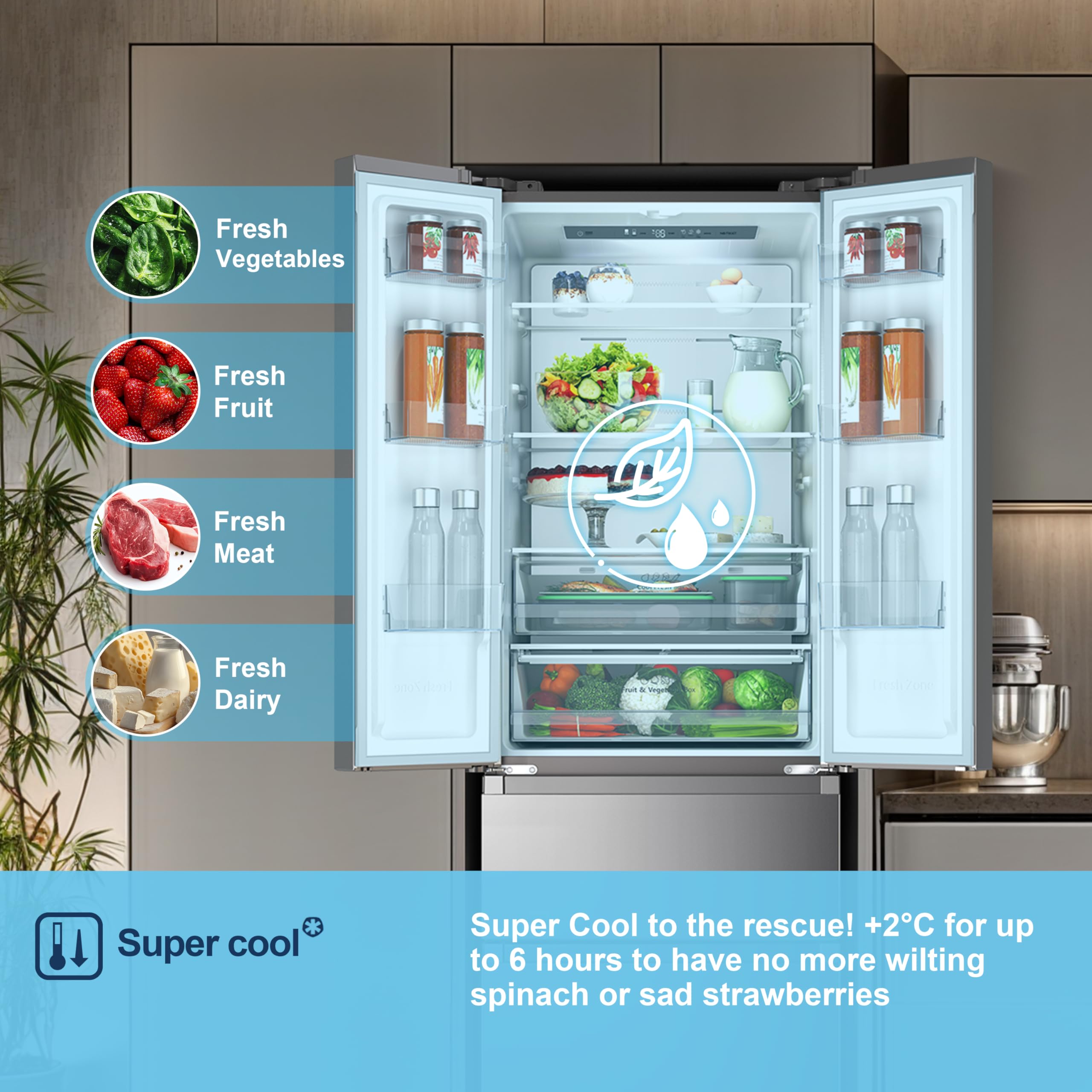 Fridgemaster MF70450ES French Door Fridge Freezer 485L, Total No Frost, Silver, 69.4D x 70.4W x 200H cm, E Rated — view 10