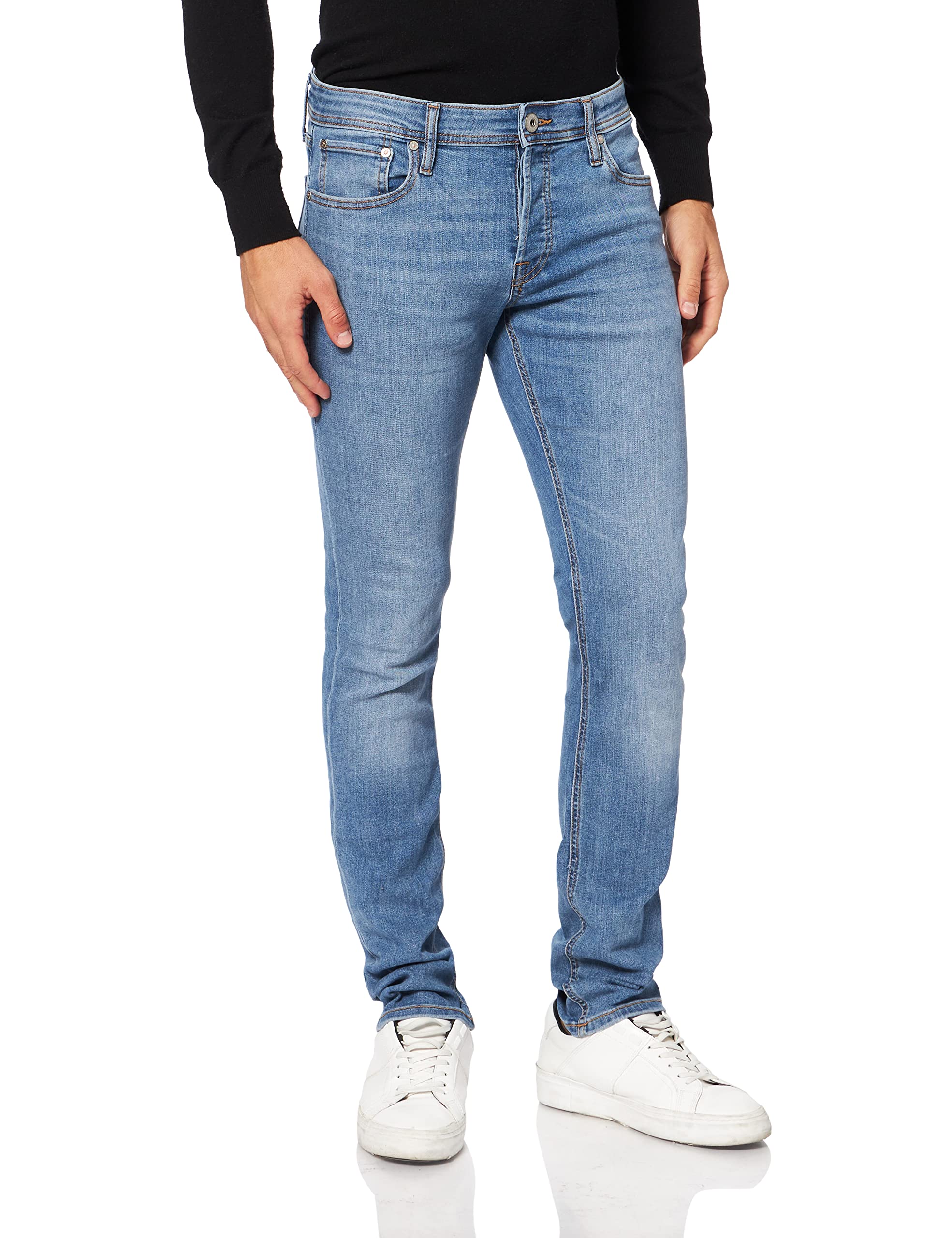 JACK & JONES Jeans Slim Fit a Vita Bassa. Chiusura con Patta e Bottoni.