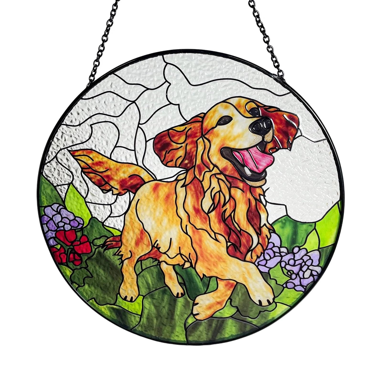 Golden Retriever Stained Glass Window Hanging - 7.8 Inch Handcrafted Suncatcher, Pet Memorial Sun Catcher Gift, Home Decor Stained Glass Art