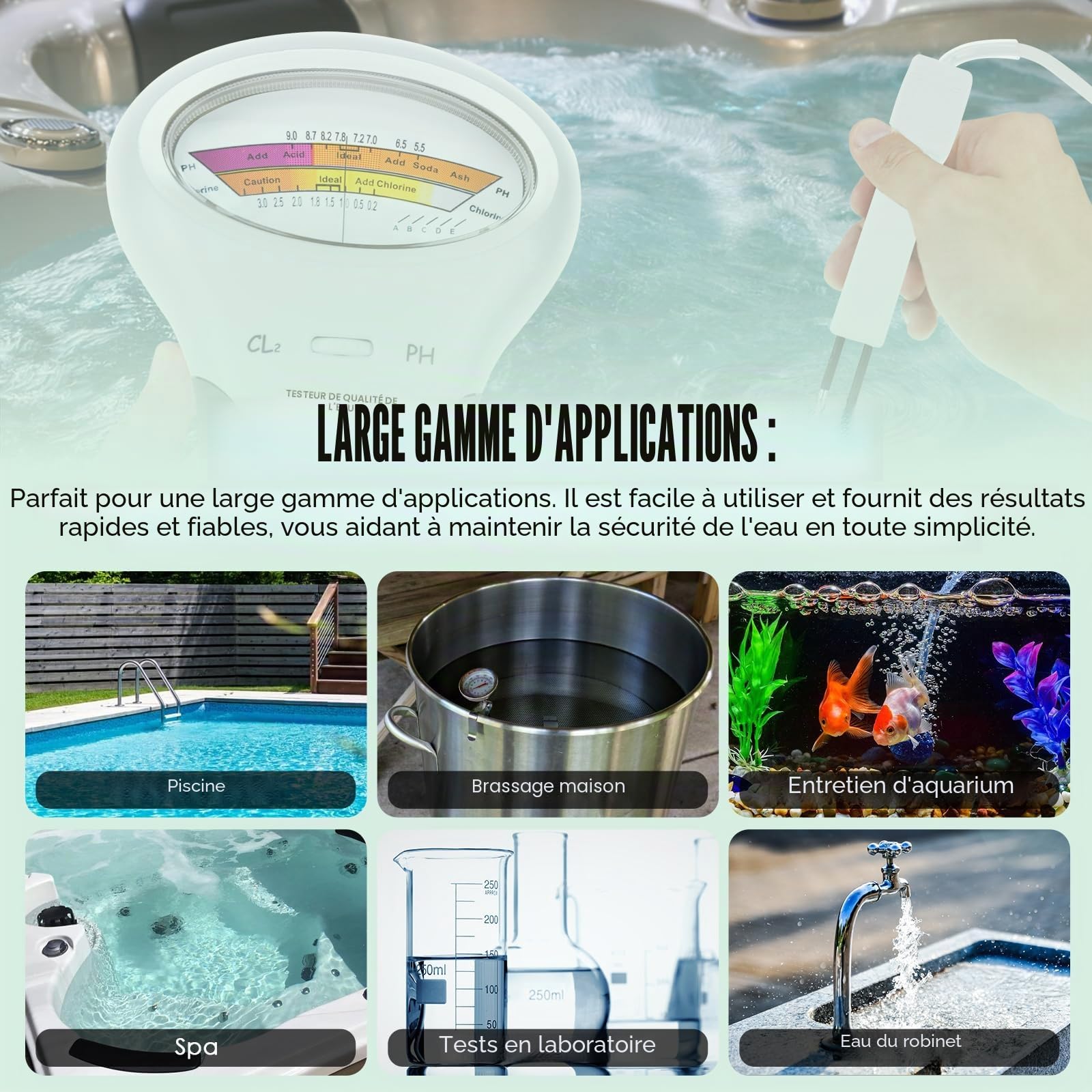 Portable Eau Qualité Analyse Chlore & PH Mètre Nager Bassin Testeur Surveillance Analyseur
