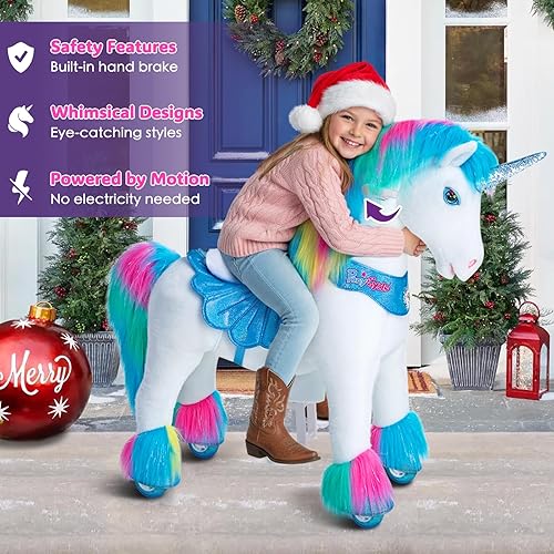 Miniatura 2 de PonyCycle Unicornio de caballo clásico U con freno, caballo blanco Giddy up Pony juguete de peluche para caminar tamaño 4 para edades de 4 a 8 años