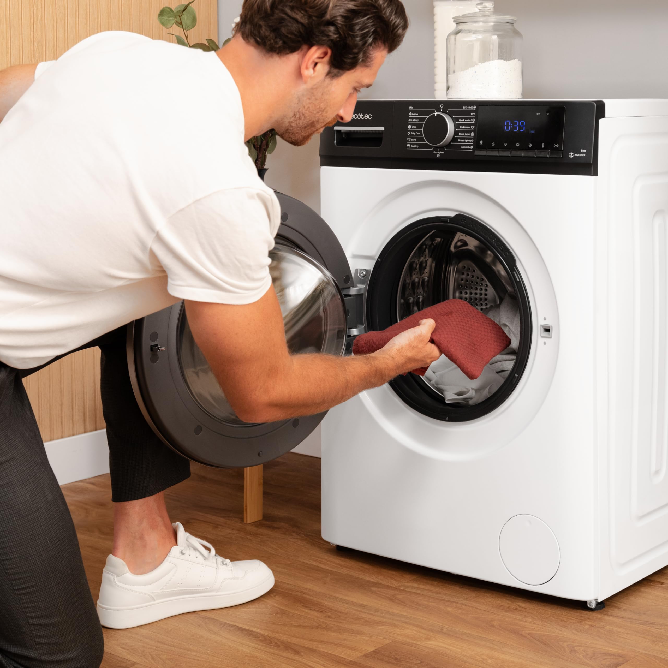 Cecotec Pralka ładująca z przodu 10 kg Bolero DressCode 10610 Inverter A. 1400 obr./min, Steam Max, silnik inwerterowy Plus, 15 programów, OnSmart, Smooth Wash, Stop & Go, antybakteryjna gumka, Czysty