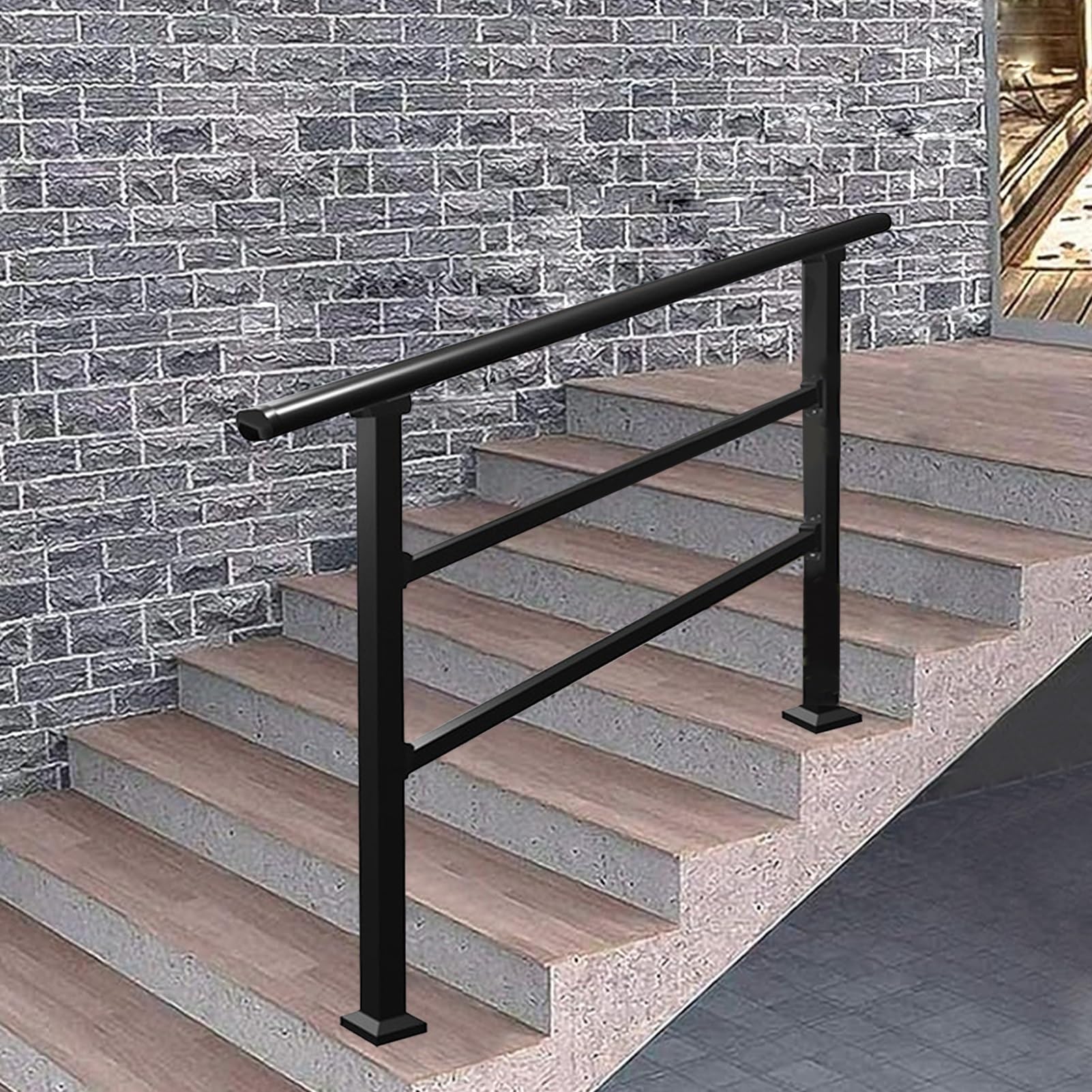 Jksyff A Outdoor Handrails For Exterior Steps, Safety Non-Slip Guardrail With 2 Cross Bars, Djustable Garden Transitional Handrail For Porch Deck Grab Bar, Easy To Clean(,120Cm/47Inch)