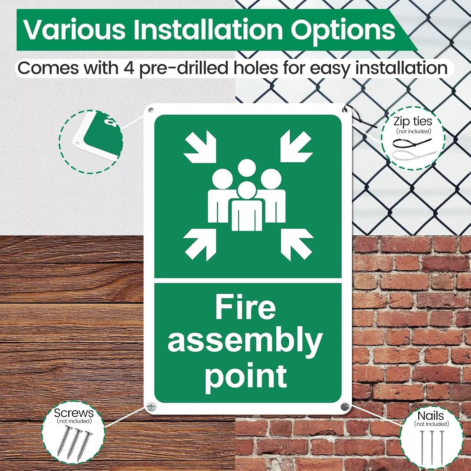 Lot de 2 panneaux de point de montage incendie, en plastique rigide, 60 x
