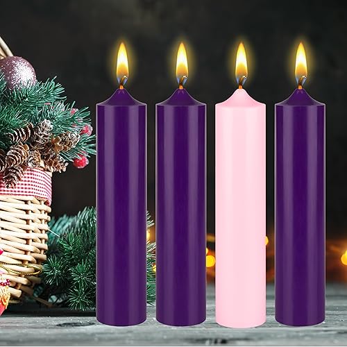 Miniatura 6 de Mega Candles Juego de 4 velas de Adviento de Navidad sin perfume, vertidas a mano de cera de alta calidad, velas de pilar redondas de 2 x 9