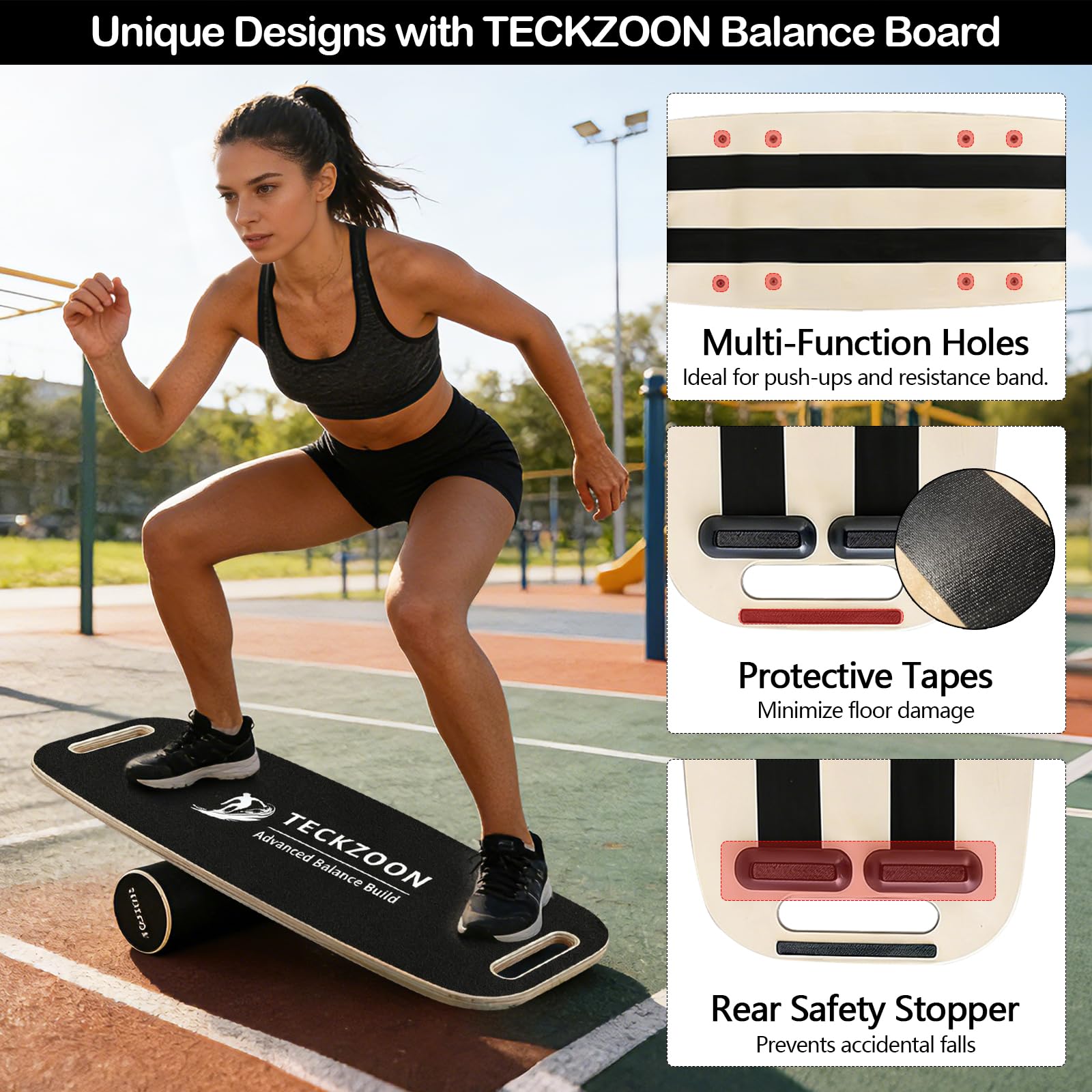 Balance Board in legno, antiscivolo con rullo in sughero e supporto, allenamento per pilates, tavola oscillante, accessori per la fisioterapia, skateboard e surf