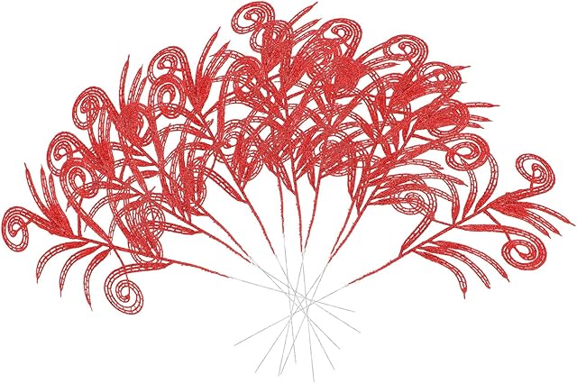 NUOBESTY 10pcs Glitter Christmas Leaves Picks Artificial Leaf Spray Picks Christmas Tree Poinsettia Flower Stems Branches for DIY Wreath Wedding Table Centerpiece Decorations Red