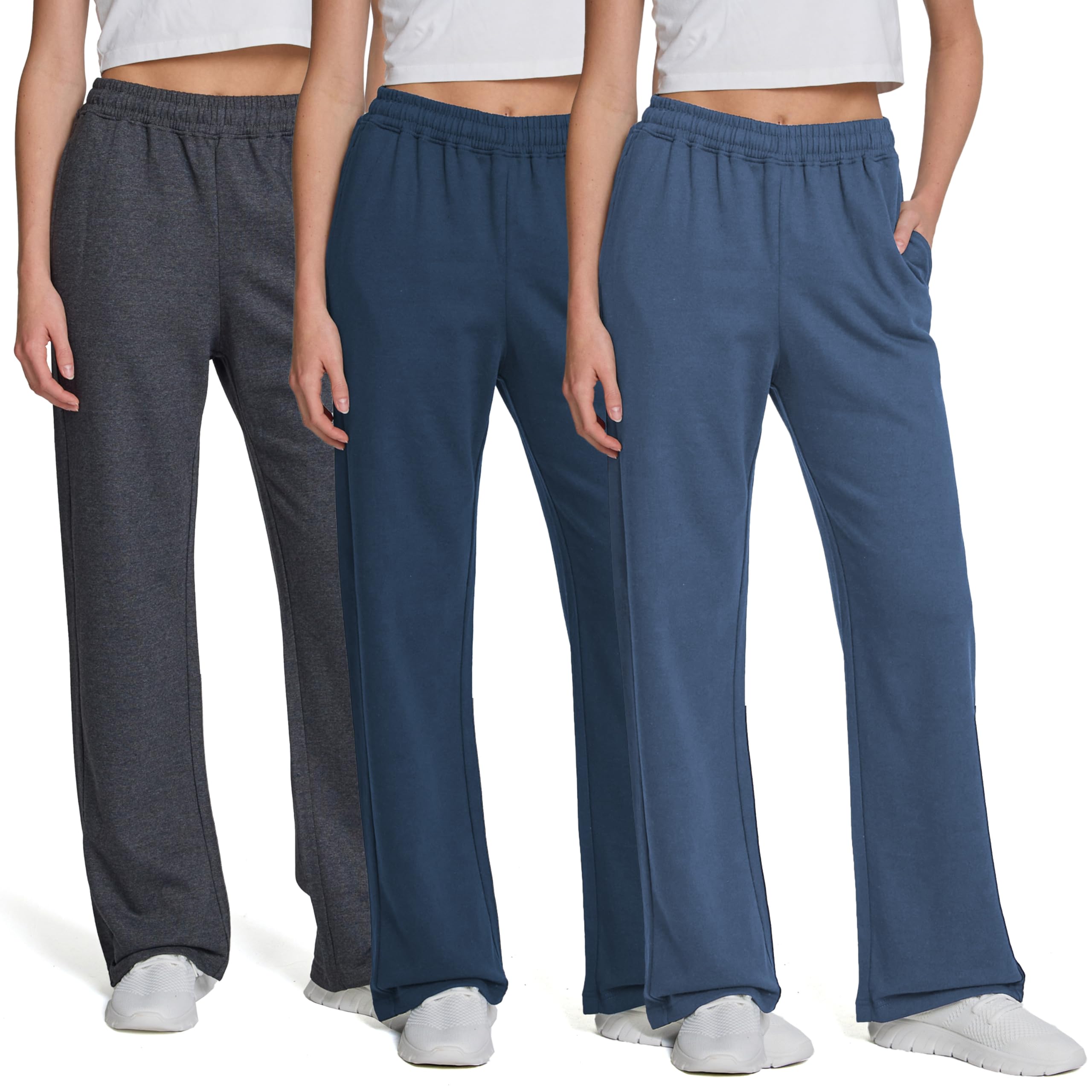 Ultra Performance Womens Sweatpants 3 Pack Open Bottom Wide Leg Lounge Sweatpant’s Pant Baggy Long Sweat Pants for Women