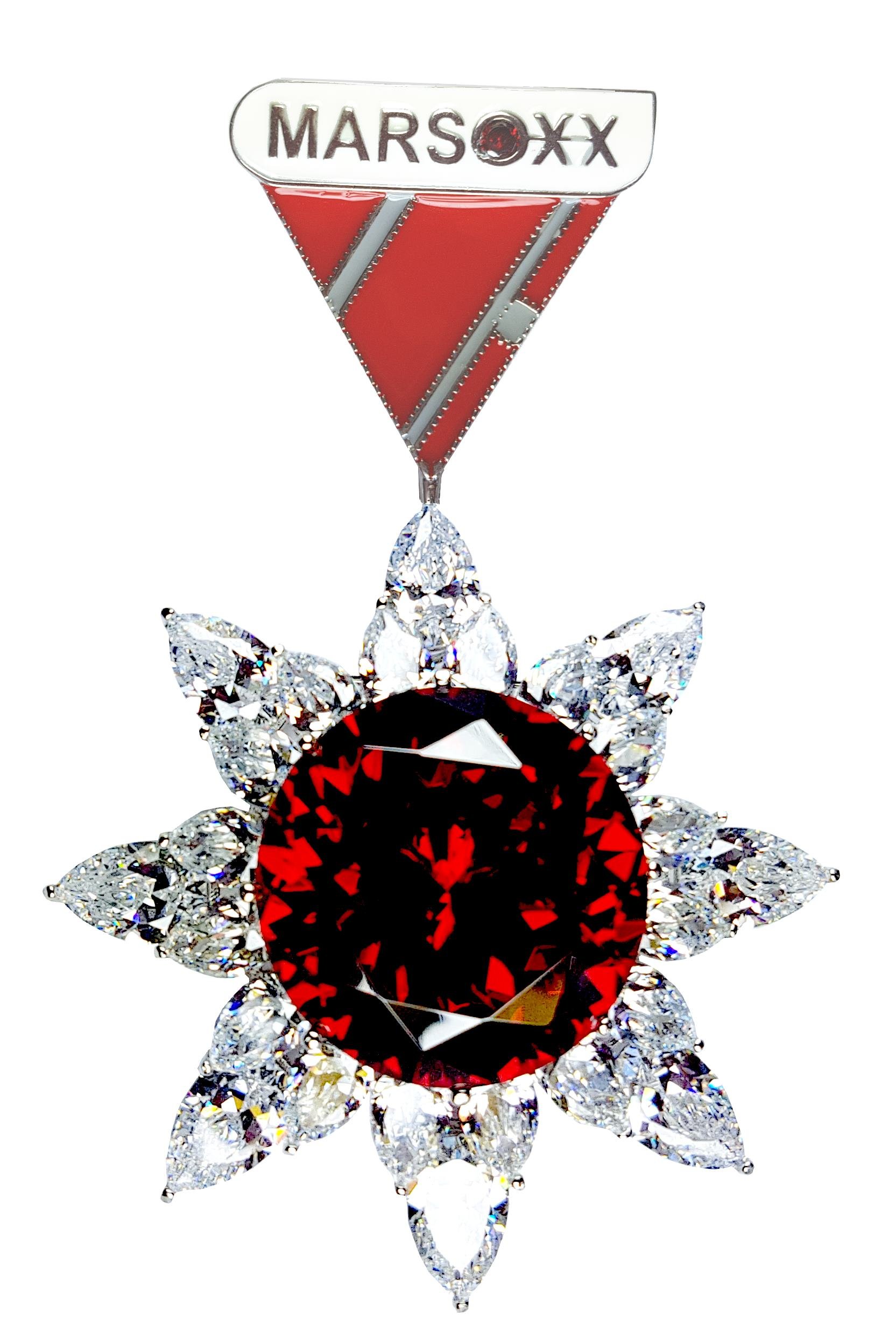 ewelery Medal HonorRuby Unique Brooch 26 Cubic Zirconia Ruby Large Red Zirconia Men's Jewelry Medal of Honor Pin Suit Rhodium Plated Drag Queen MARSOXX