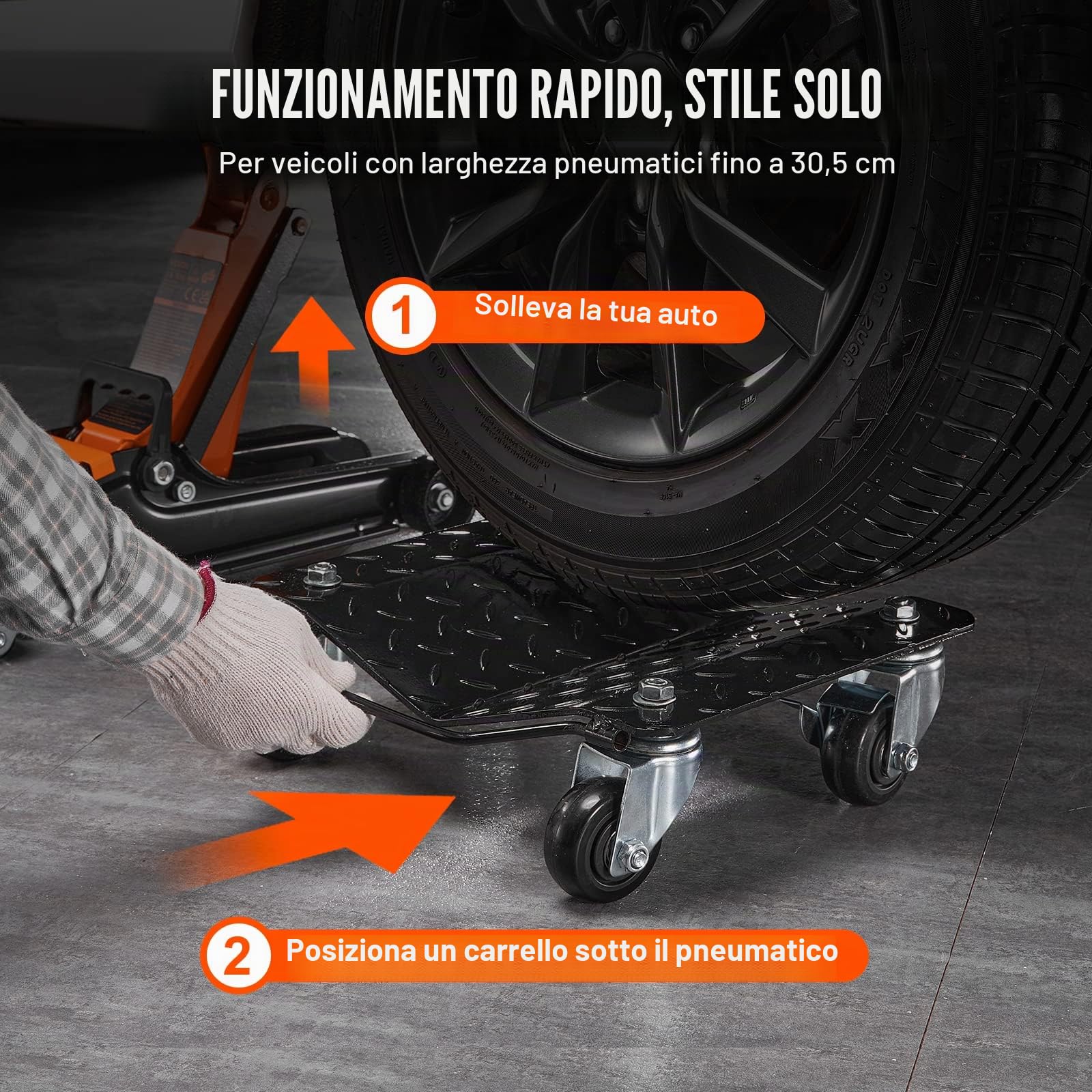 VEVOR Carrello Sposta Auto Moto Sottoruote 2 Pezzi Carico Singolo 700kg Carico Max. Totale 1400 kg, Pedana Carrello Sposta Auto Ausilio di Manovra Posizionatore per Veicoli Ruote Adattabile 0-30,5 cm