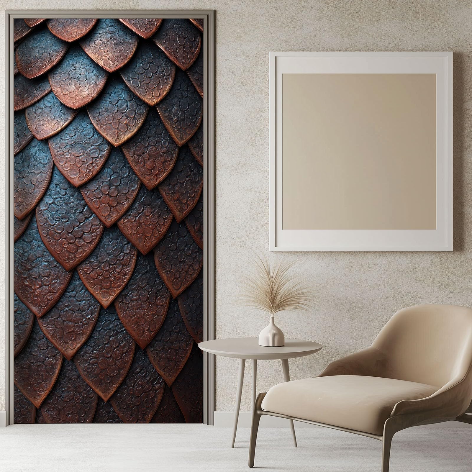 Sticker Porte Autocollant Poster De Porte Écaille de Poisson Texture Métallique PVC Amovibles 90 x 200 cm Affiche De Portes Sticker Mural Papier Peint Art Décor,