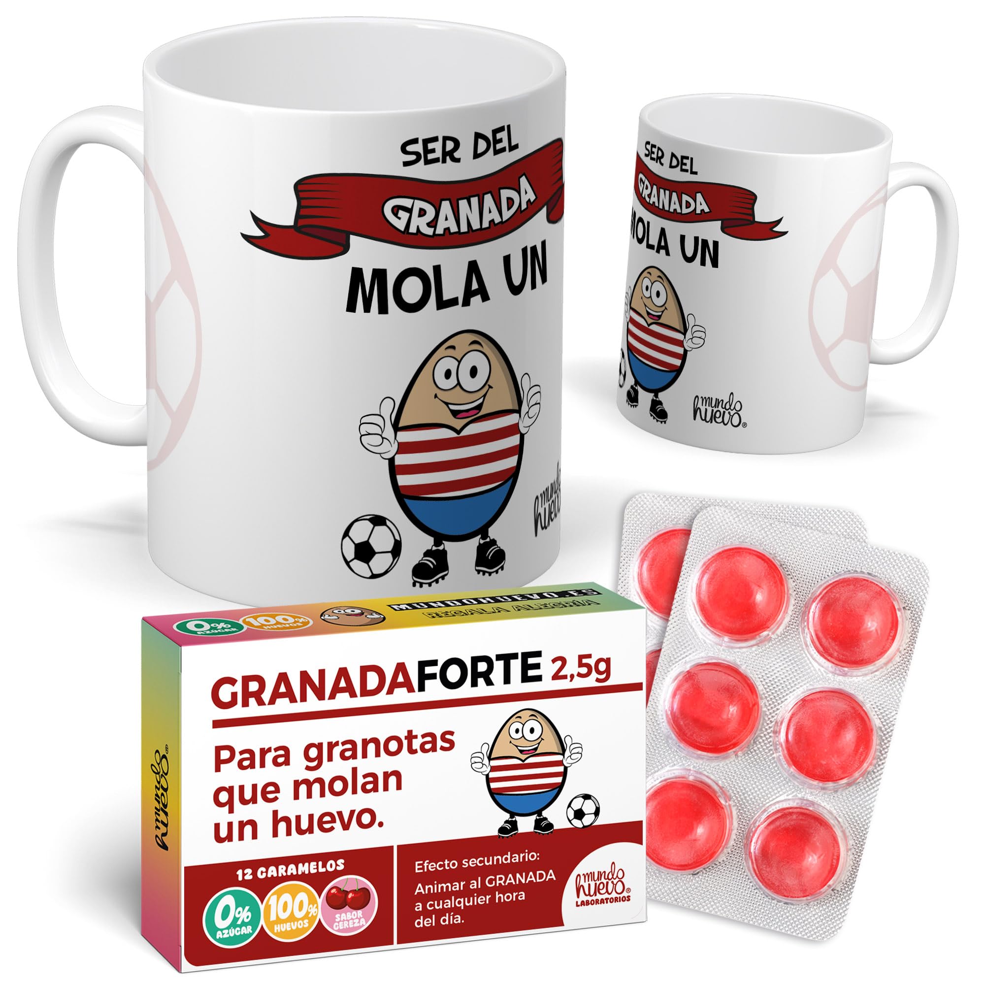 Pack Futbol | Ser del Granada Mola un Huevo + Caramelos GranadaForte | Taza para los Hinchas Nazaríes | Taza Regalar co…