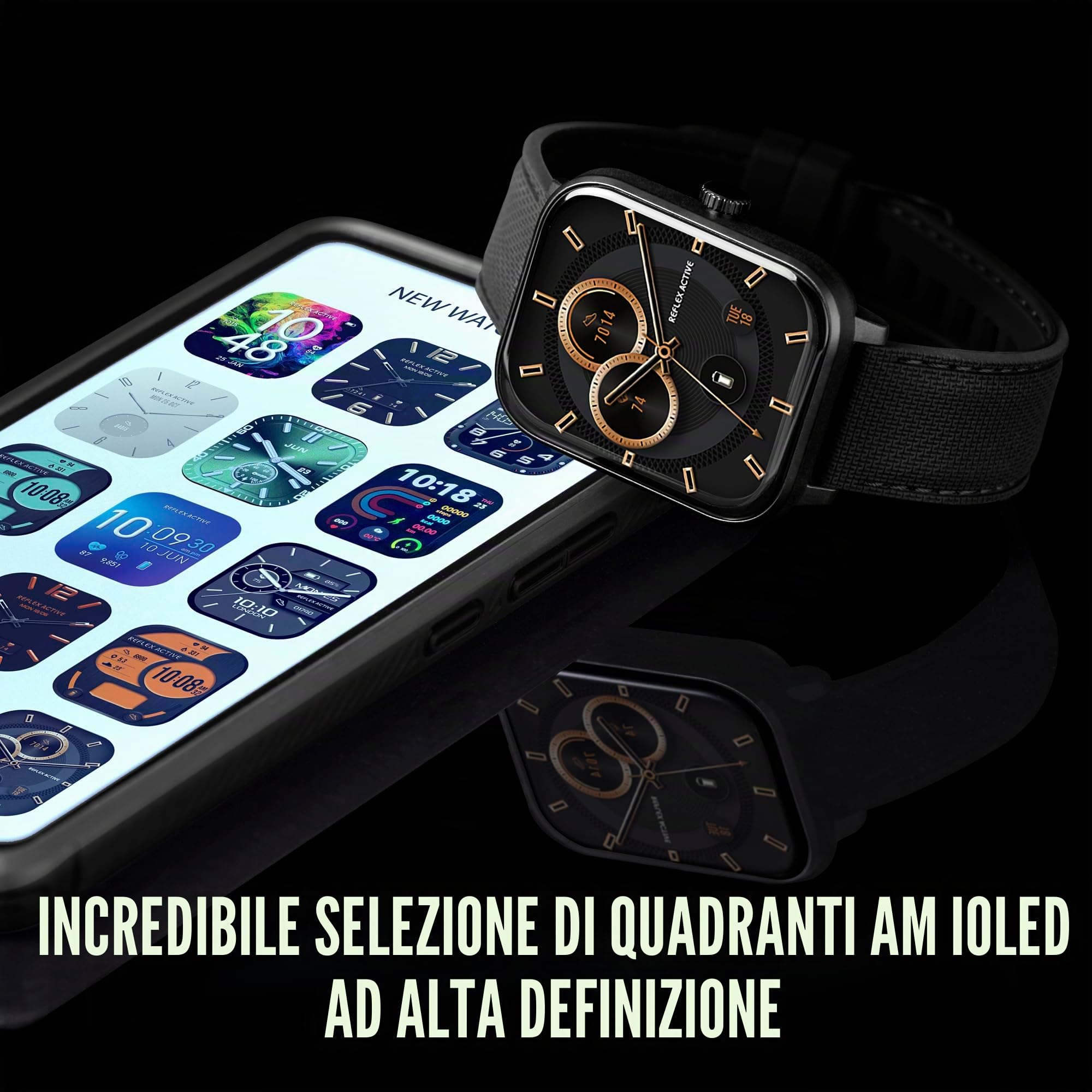 Reflex Active Amoled Series 44 Smart Watch per uomo e donna con GPS integrato, impermeabile IP68, modalità sportive, contapassi, monitoraggio del sonno, display doppio orario e cinturino in silicone