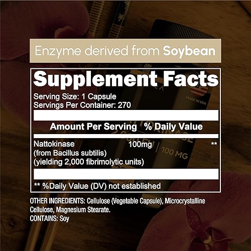 Miniatura 2 de Suplemento superalimenticio de Nattokinase - Dosis recomendada de 2000 FU - 270 Cápsulas Veganas - Tratamiento de 9 Meses