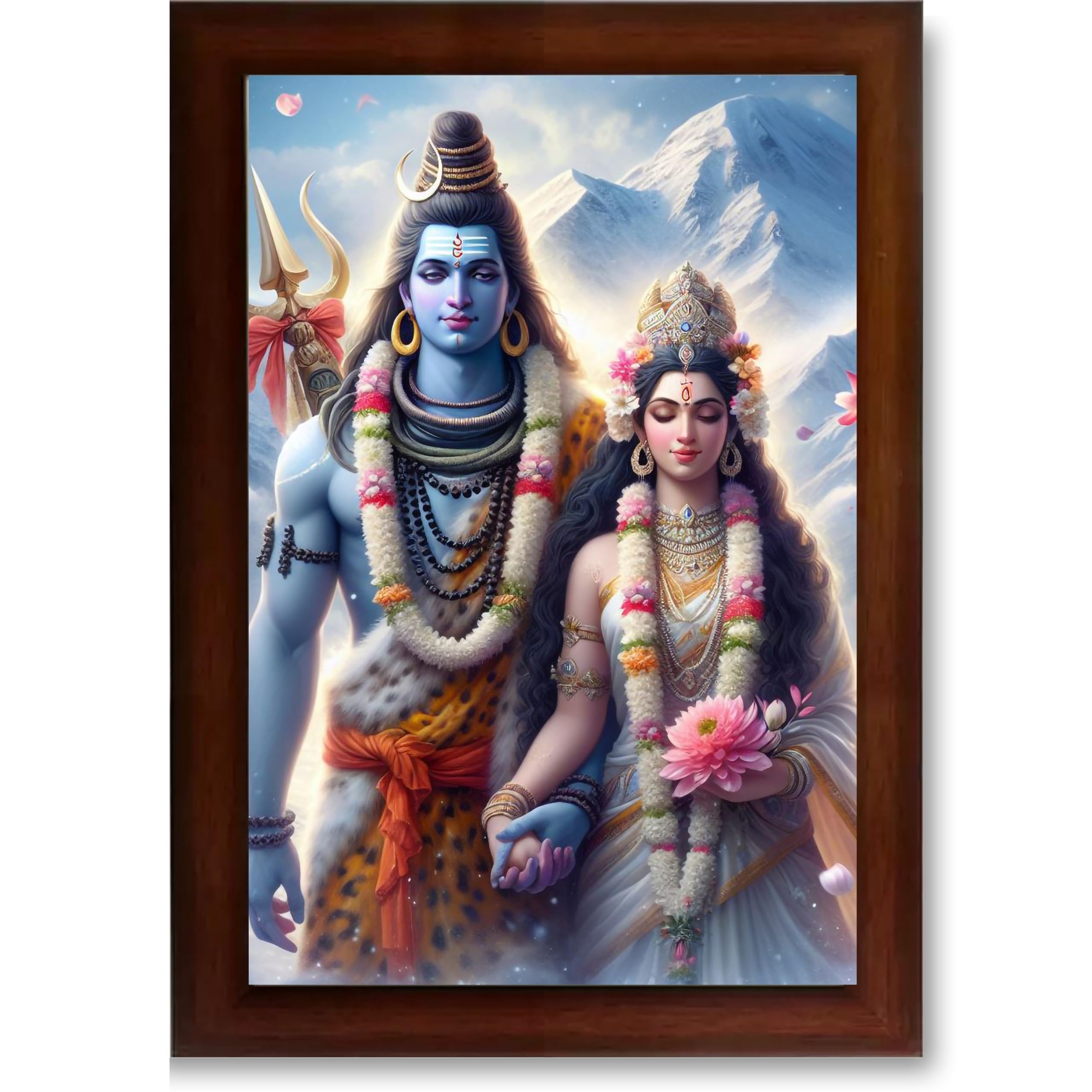 CRAFT QUEST Bholenath Parvati Photo Frame | Shiv Parvati Painting With Wall Frame for Living Room, Home Decor, Bedroom, Office (Design 03, 6 X 8 Inches, Brown)-image-9