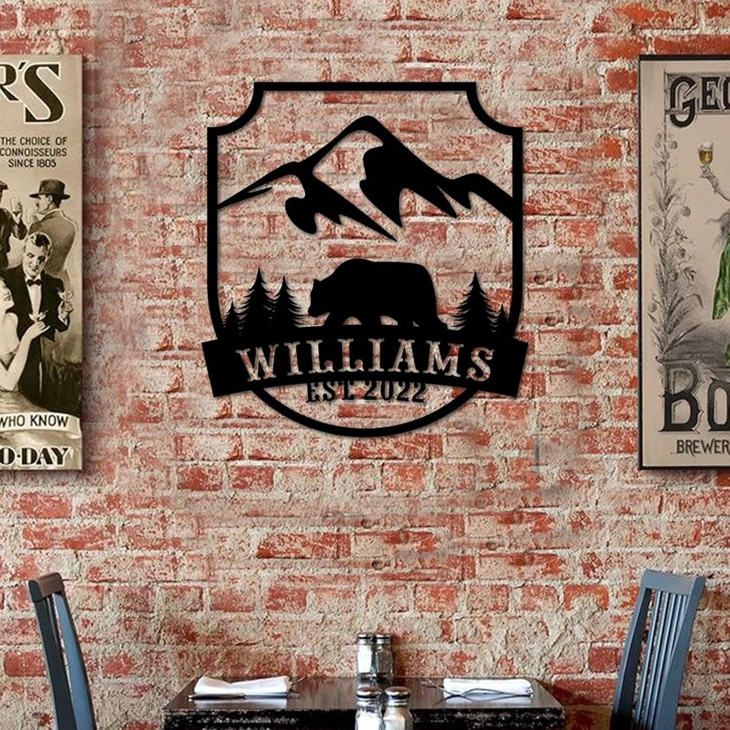 Bear Outdoor Monogram - Bear Welcome Sign - Wildlife Wall Art Metal Art, Farmhouse Decor Dad's Gift - Camper's Gift Personalized Last Name Plaque, Housewarming Gift Front Door 24in