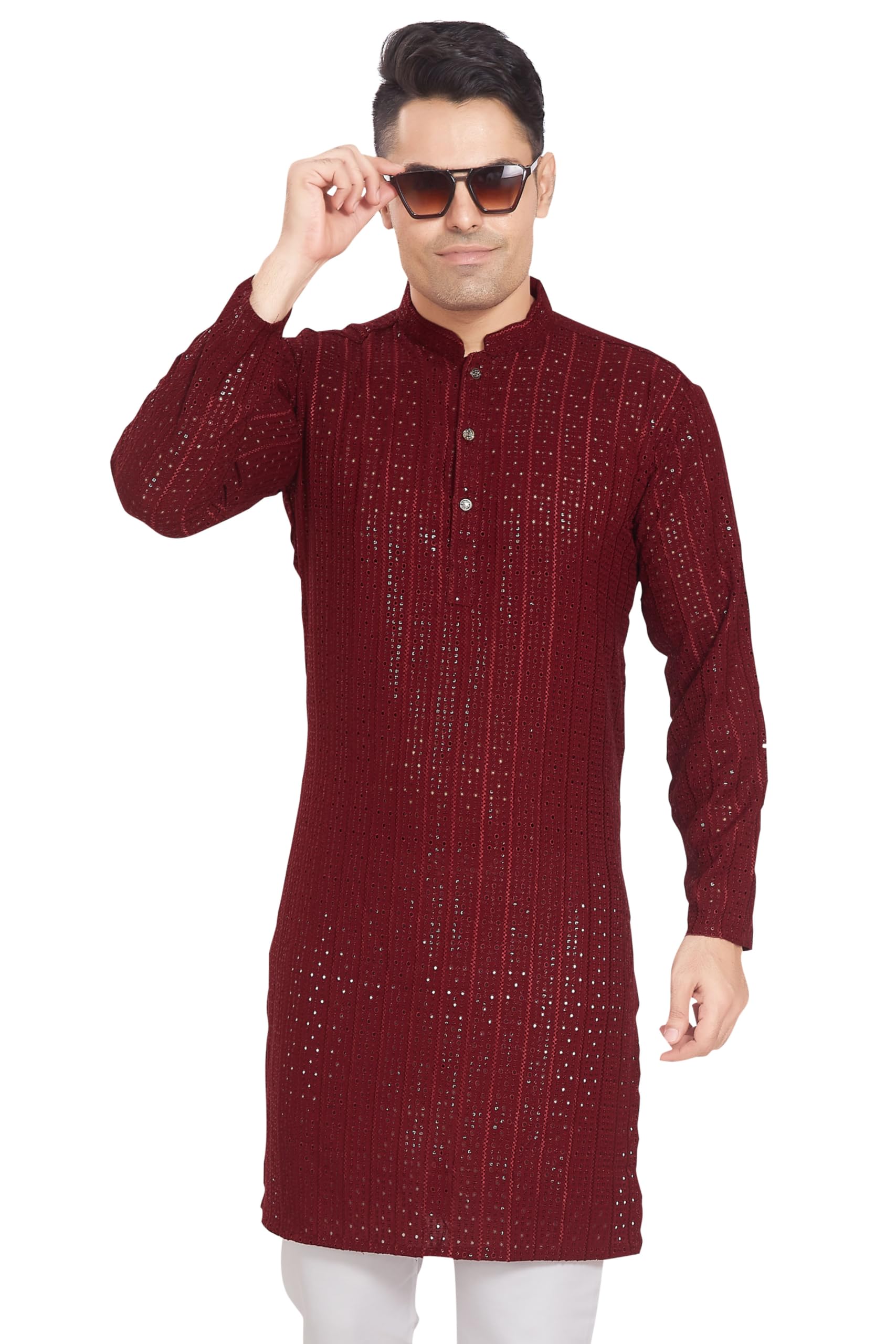 Divisive Men's Embroidered Cotton Blend Only Slim Fit Kurta (Dkrt375_Xxl_Maroon)