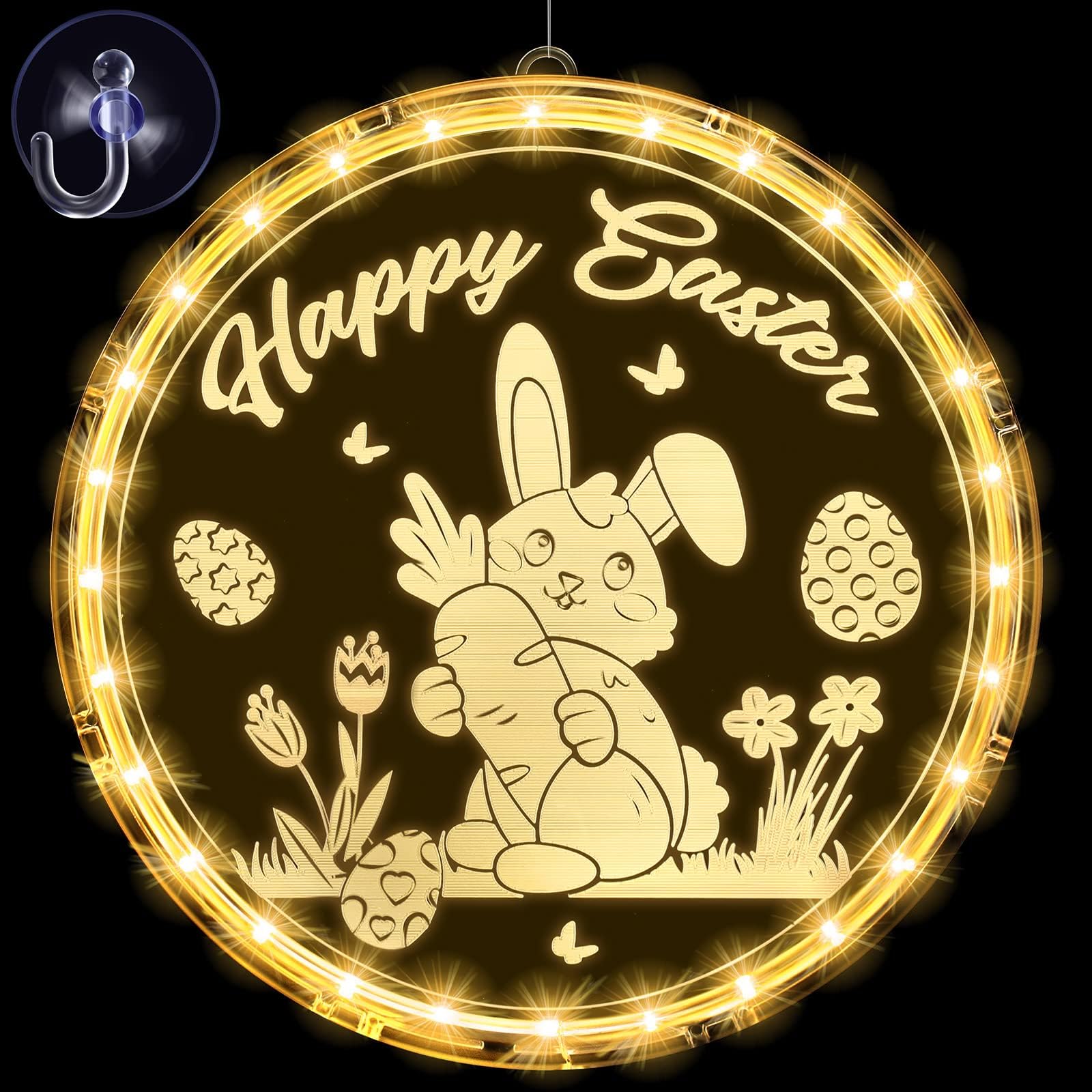 Amazon.com: Geelin Happy Easter Window Decorations, Easter Egg Bunny ...