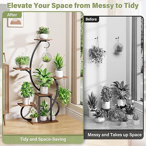 Miniatura 9 de Soporte para plantas de interior con luces de crecimiento, estante esquinero de 6 niveles, soportes de plantas de 47 pulgadas para múltiples