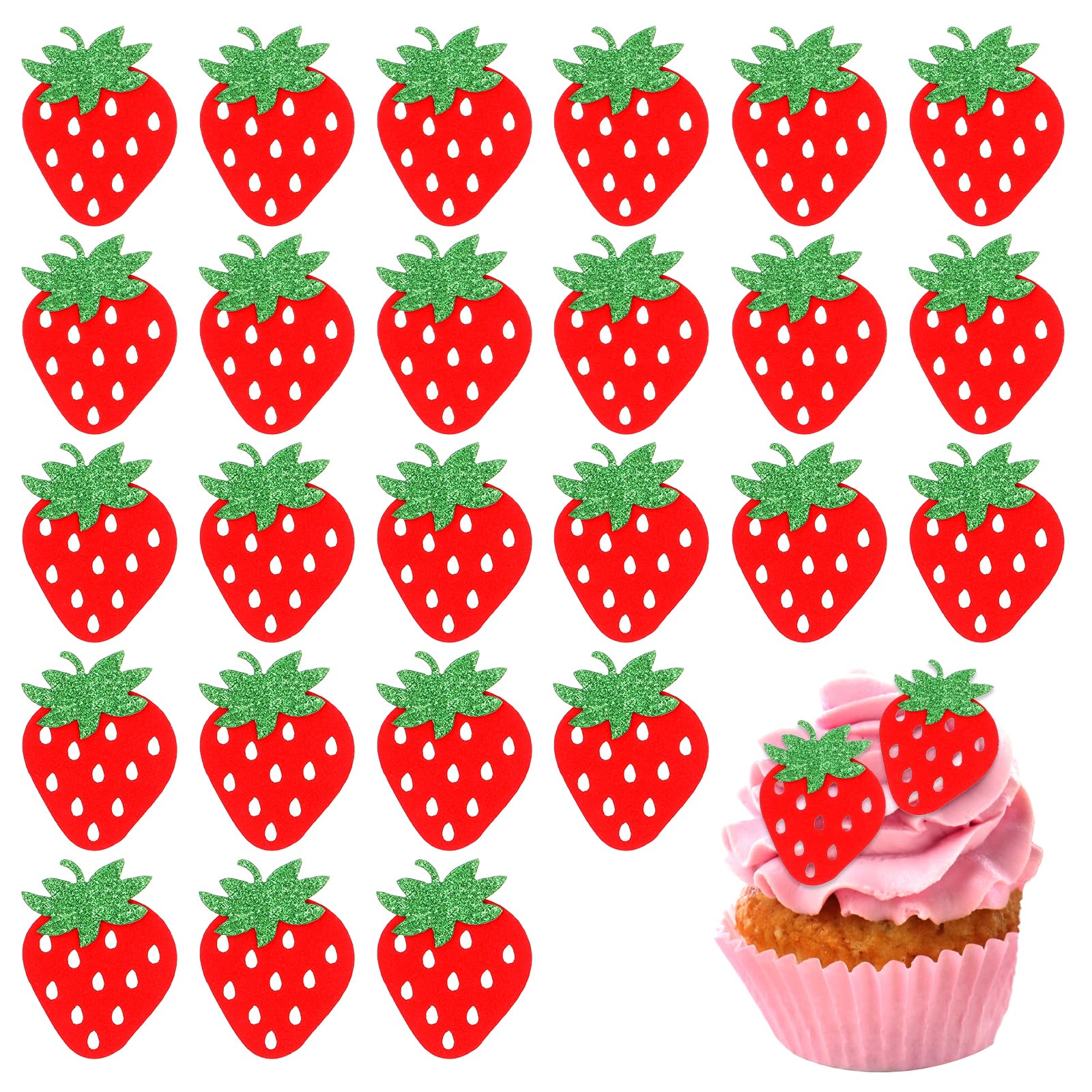 Amazon.com: Psyqtsuary Strawberry Cake Toppers, 25 Pack Strawberry