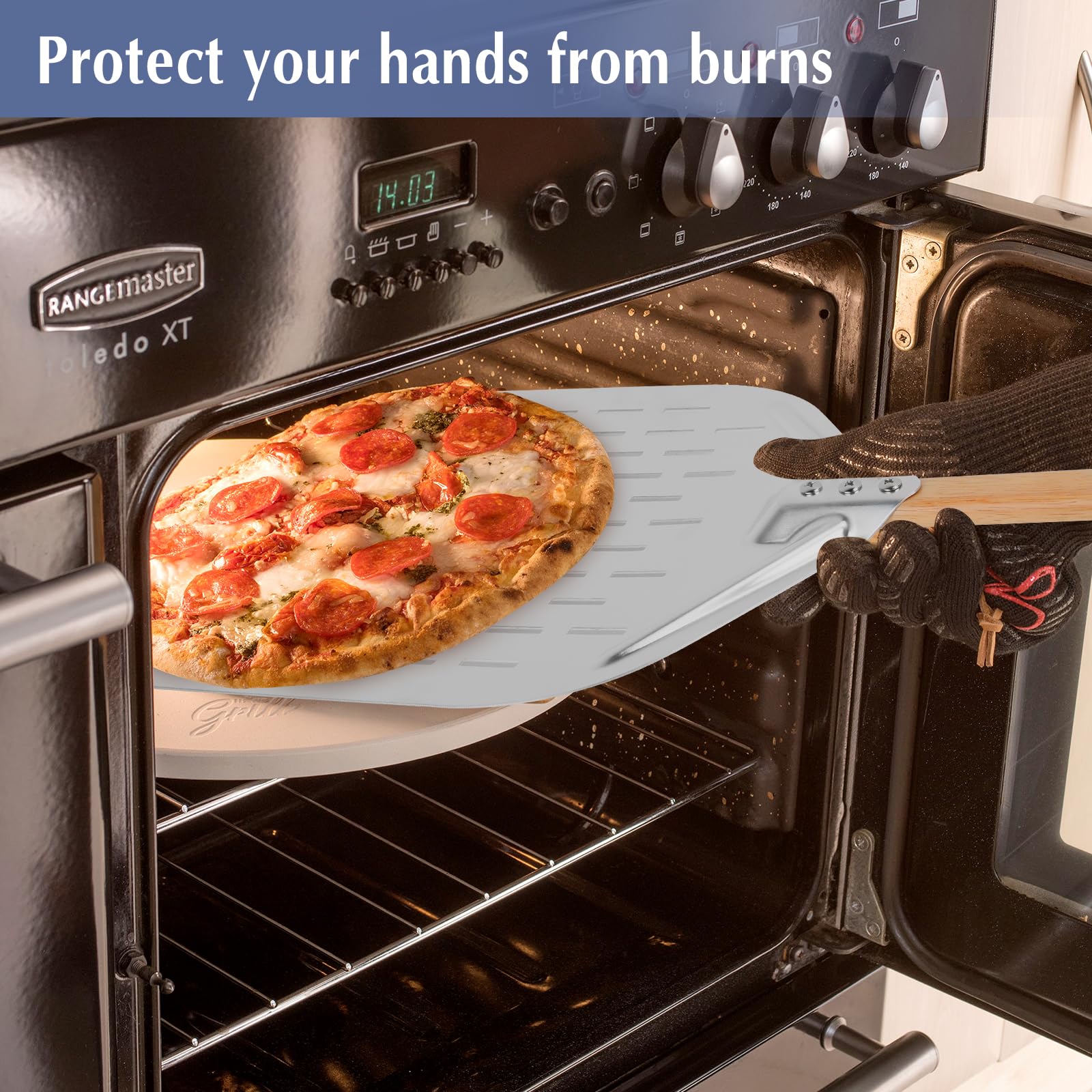 Pelle à Pizza en Aluminium 40 x 30 cm, Planche à Pizza avec Pinceau à Huile, Manche en Bois Amovible 38 cm, Pelle à Pizza en Métal Robuste pour Pâtisseries, Pâte, Pain, Gâteau
