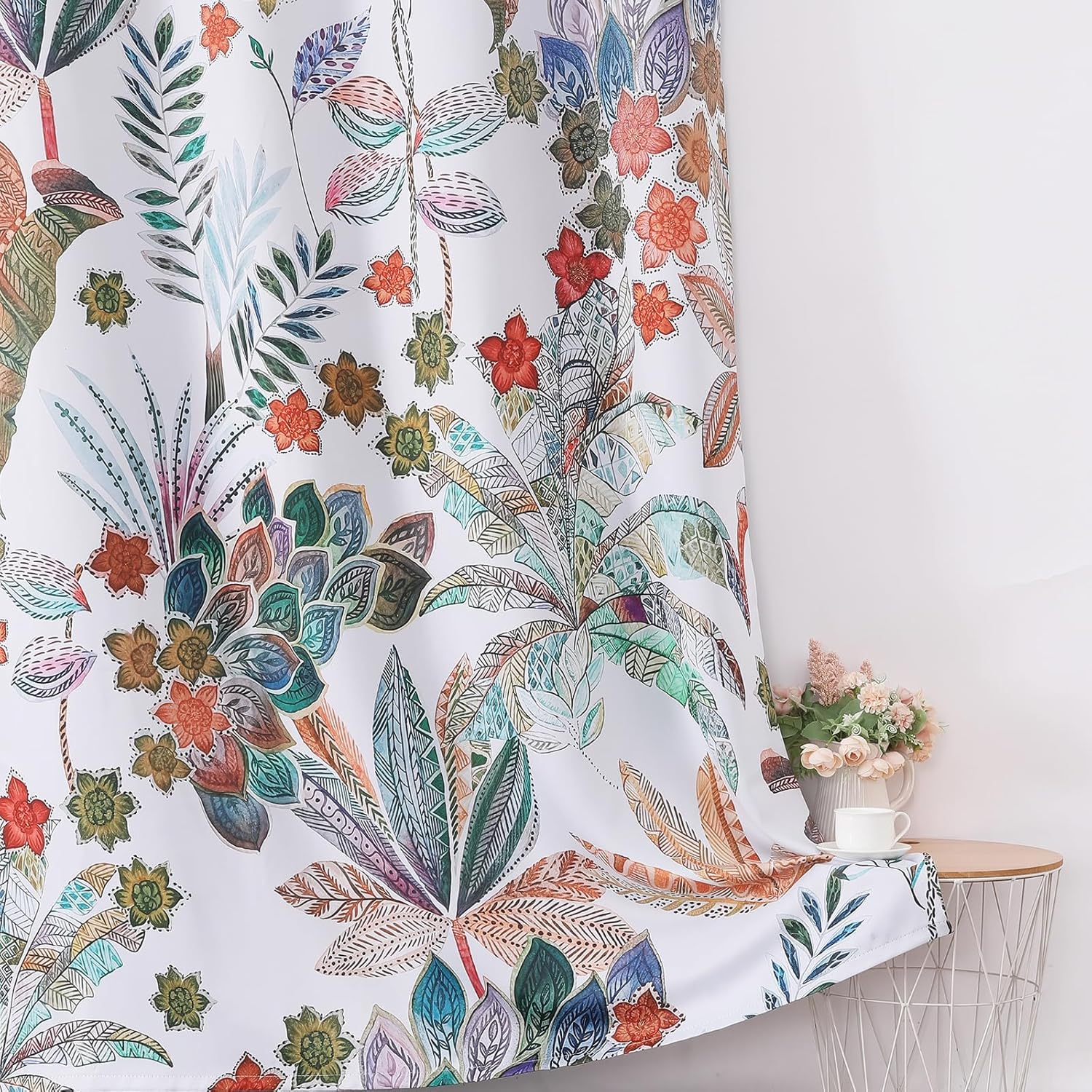 Estelar Textiler Maple Leaves Room Darkening Boho Curtains 84 inch Length 2 Panels Set for Living Room, Watercolor Leaf Pattern Design Grommet Window Floral Drapes for Bedroom, 52Wx84L