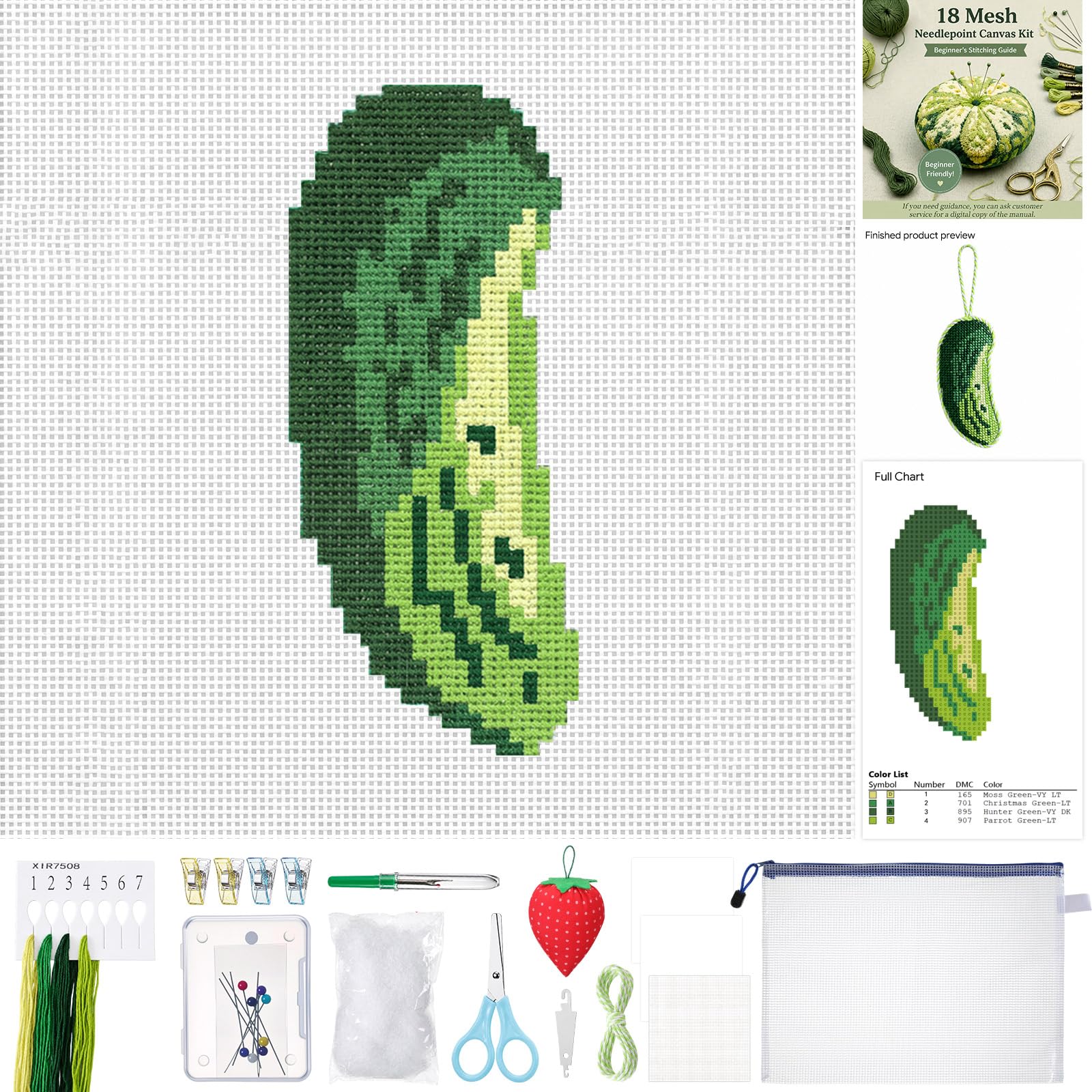 Rivvlive 26 Pcs Pickle 18 Mesh Needlepoint Canvas Kit Beginner
