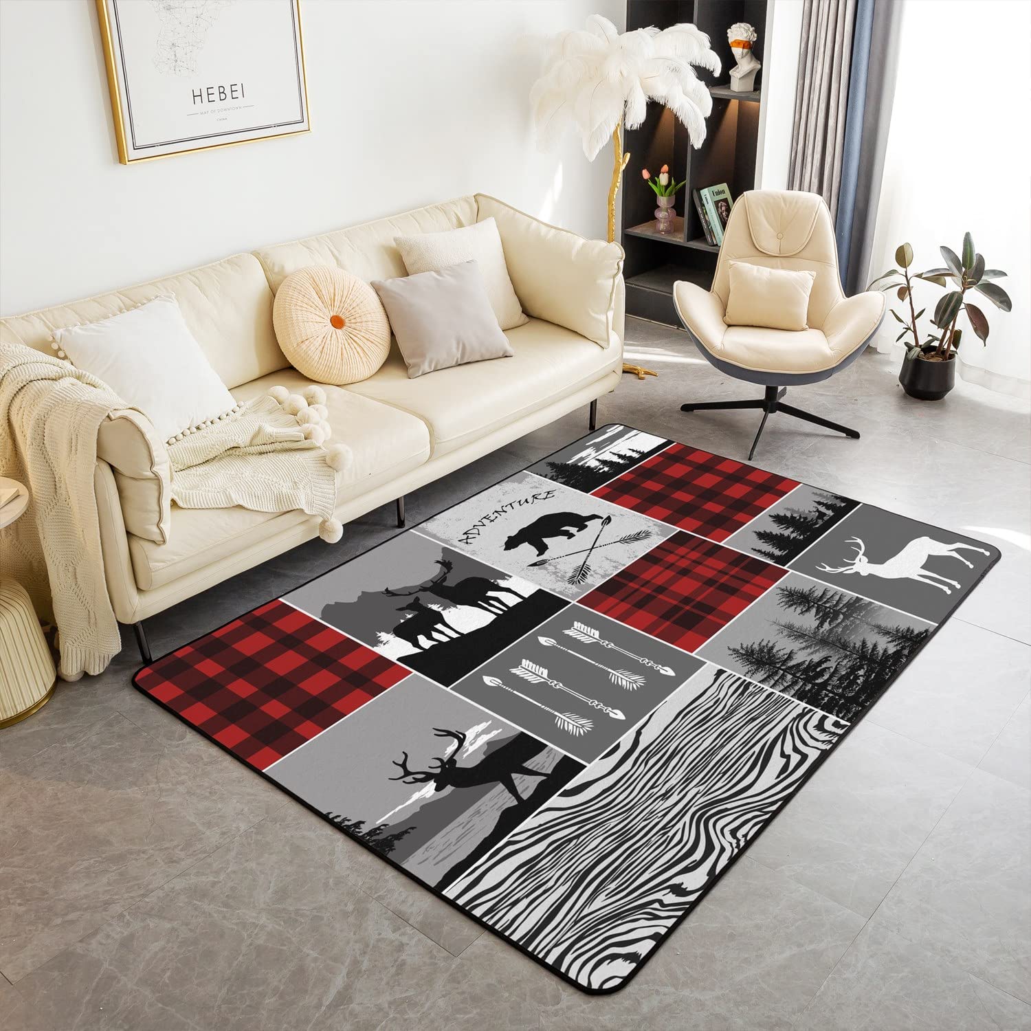 Kids Retro Rustic Lodg Area Rug 4x5 Bear Moose Deer Desertcart INDIA