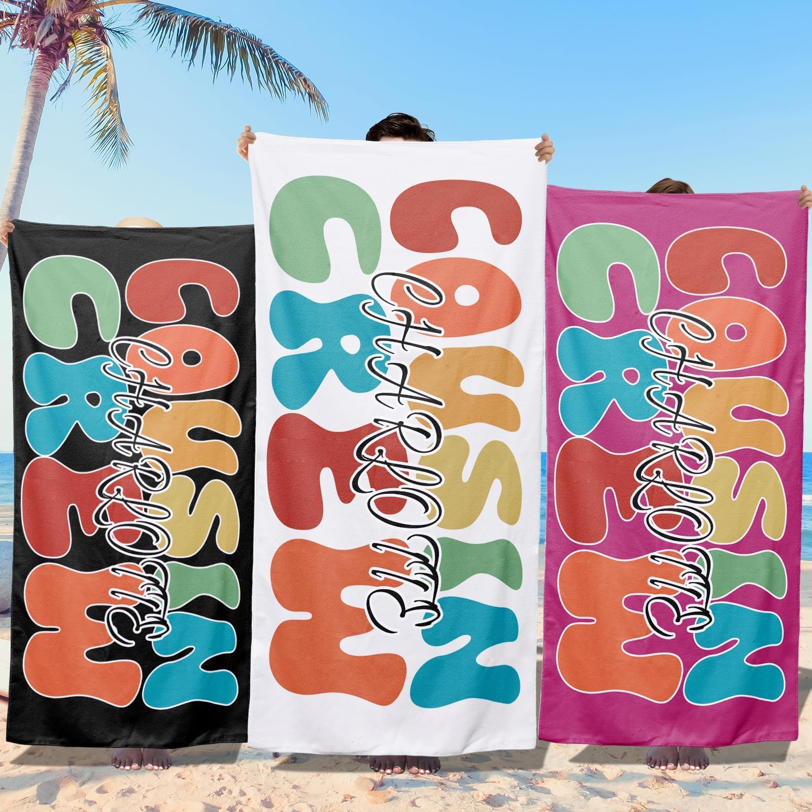 Loosusu Personalised Beach Towels for Kids - Custom Cousin Crew Beach Towels with Monogram & Name- Ultra Absorbent Super Soft Swim Towels for Kids,Customised Bath/Pool Towel for Boys Girls
