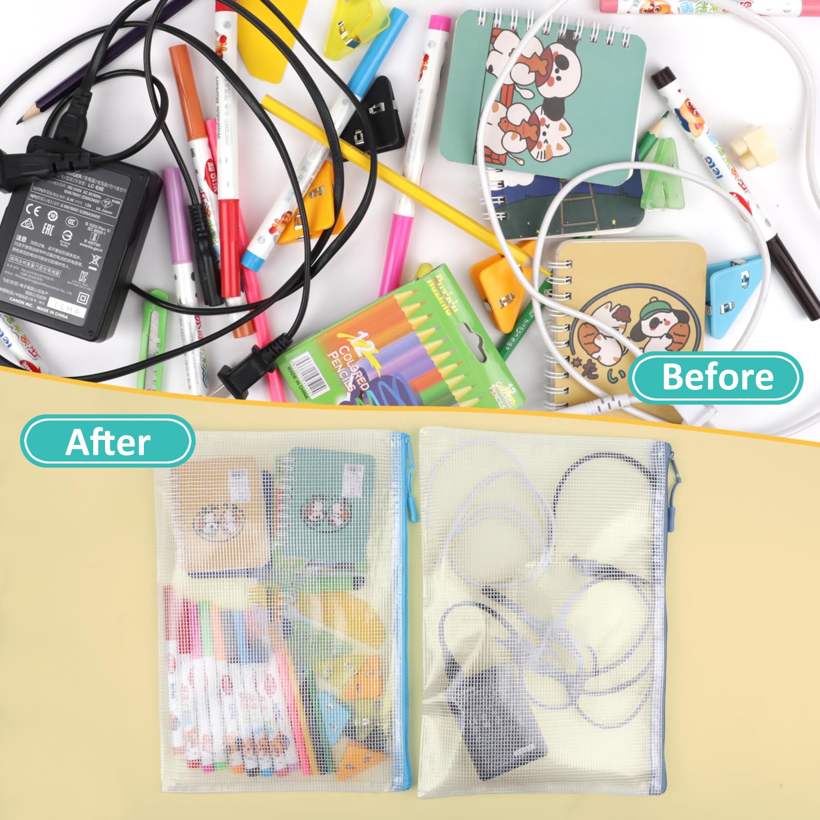 12pcs Mesh Zipper Pouch Bags A4 Puzzle Bag 12 Colors 12 Packs for Organizing Classroom Must Have Storage — view 5