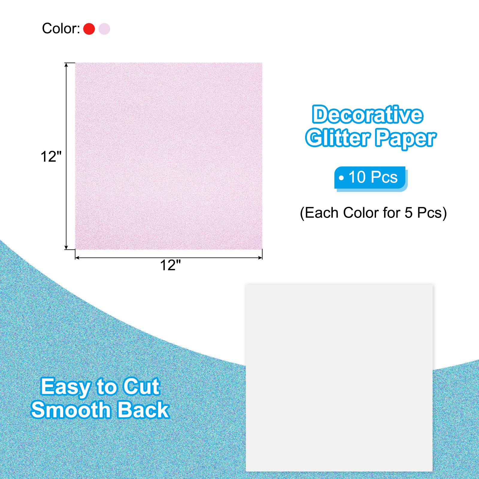 PATIKIL 10Sheets Red/Light Pink Glitter Cardstock Paper - Image 2