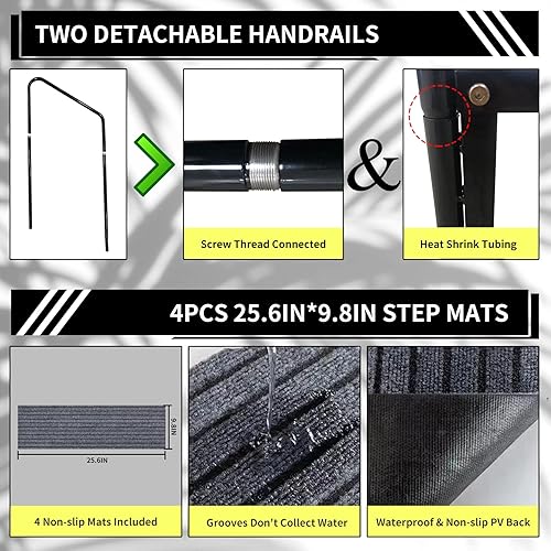 Miniatura 4 de Escalones de RV actualizados con pasamanos, escaleras para casas móviles al aire libre, escalones de bañera de hidromasaje con pasamanos. Escaleras