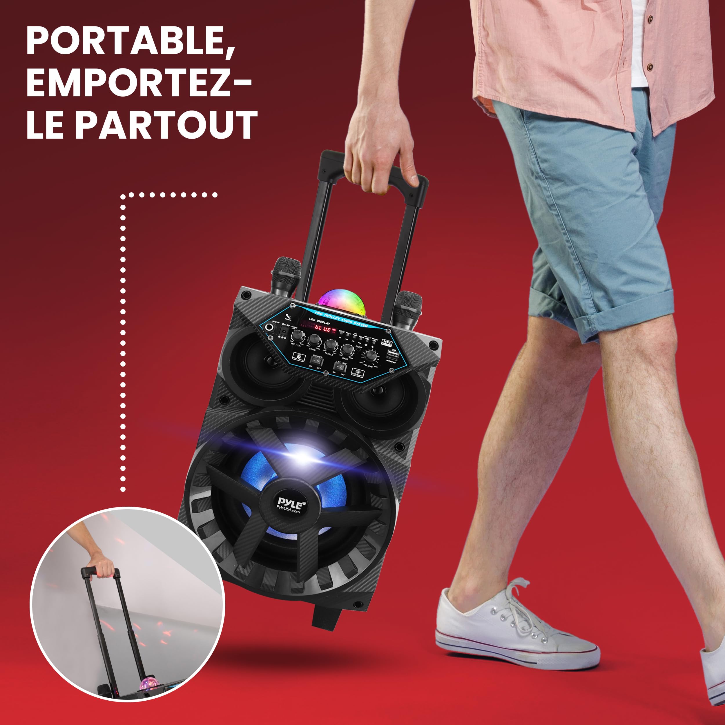Pyle Enceinte Bluetooth Puissante 580W, Haut-Parleur sans Fil avec Basses Puissantes, LED Rythmiques, Micro Filaire (2), Sono Portable True Wireless, Karaoké, Événements Extérieurs, Bluetooth Rapide