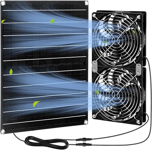 Riakrum 1 juego de ventilador de panel solar de 15 W 12 V con 2 ventiladores, ventilador portátil impermeable, proyecto de ventilación de