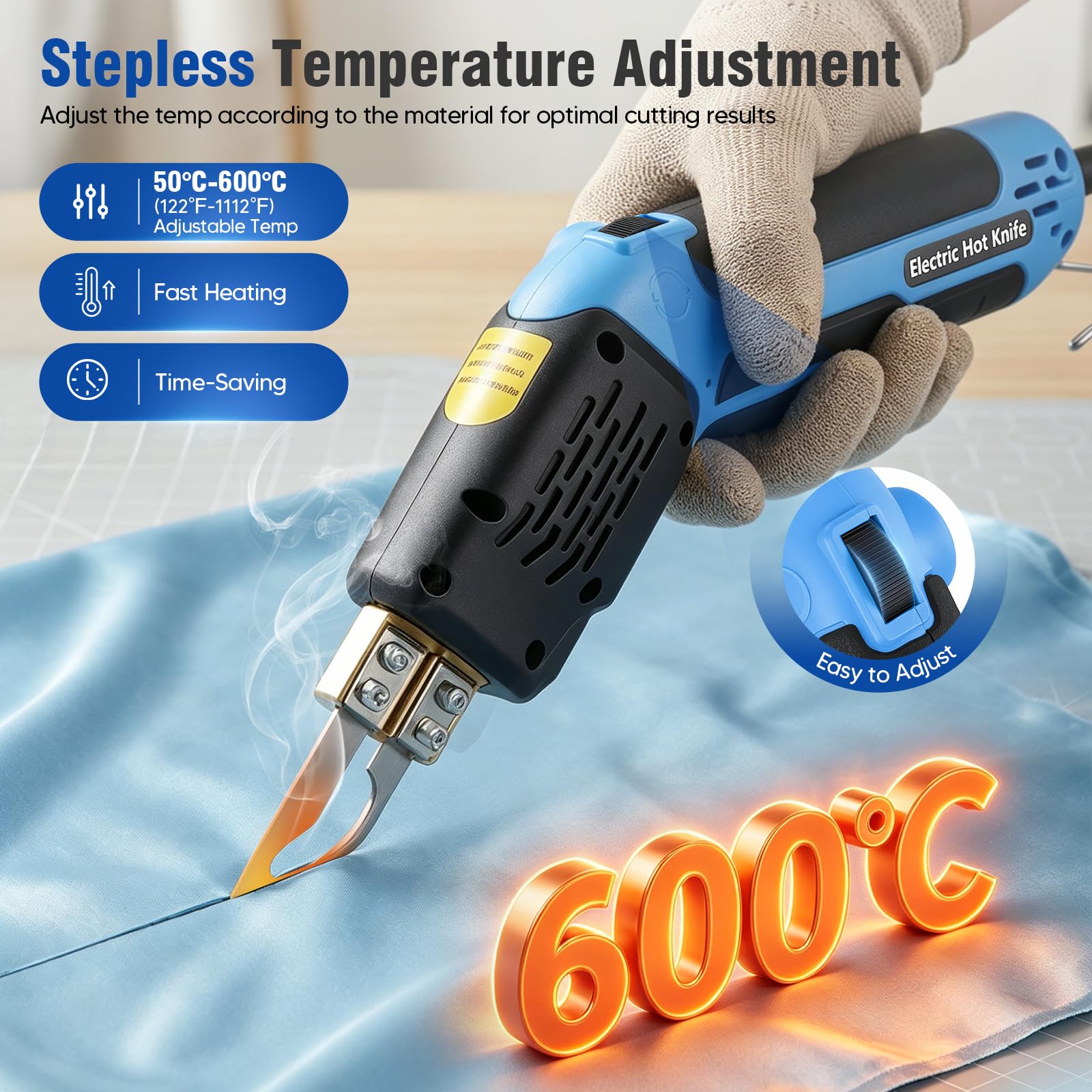 150W Elektrischer Schaumschneider Heizschneider, Temperatur regelbar 50–600°C, 5 Wechselklingen, Präzisionsschneiden für EPS Schaum KT-Platte Stoff Seil, mit Kühlsystem