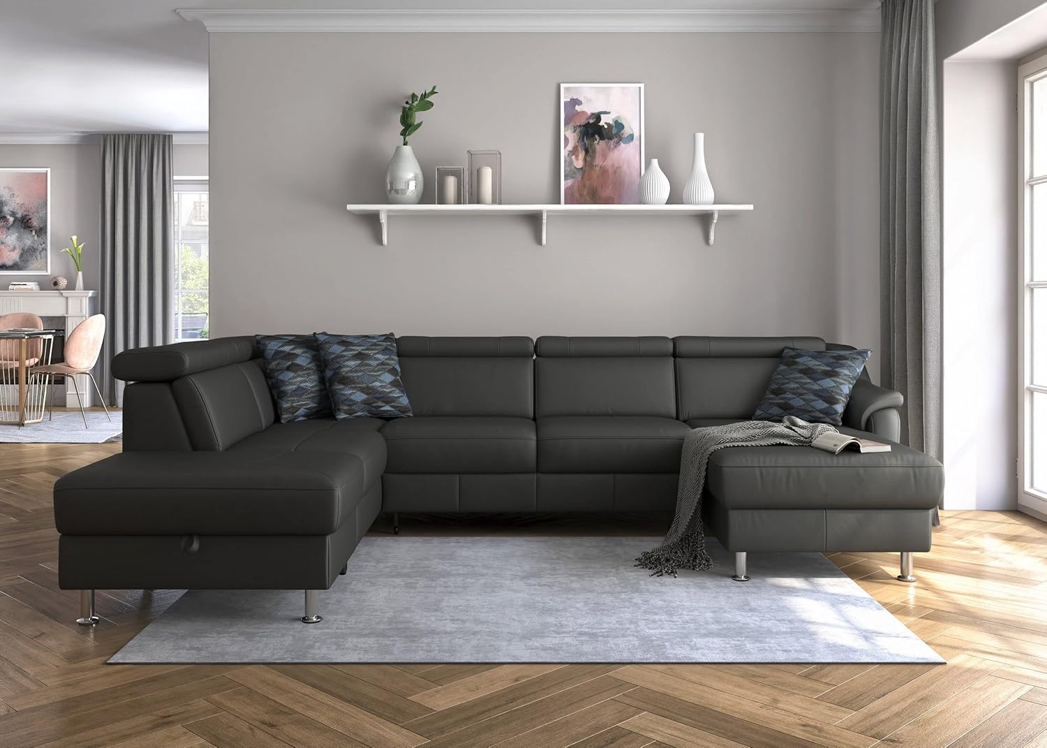 Fabrique nova 7 Seater Ushape Sofa Cum Bed Leatherette Sofa matt Black(LHS) Fabrique nova 7 Seater Ushape Sofa Cum Bed Leatherette Sofa matt Black(LHS)