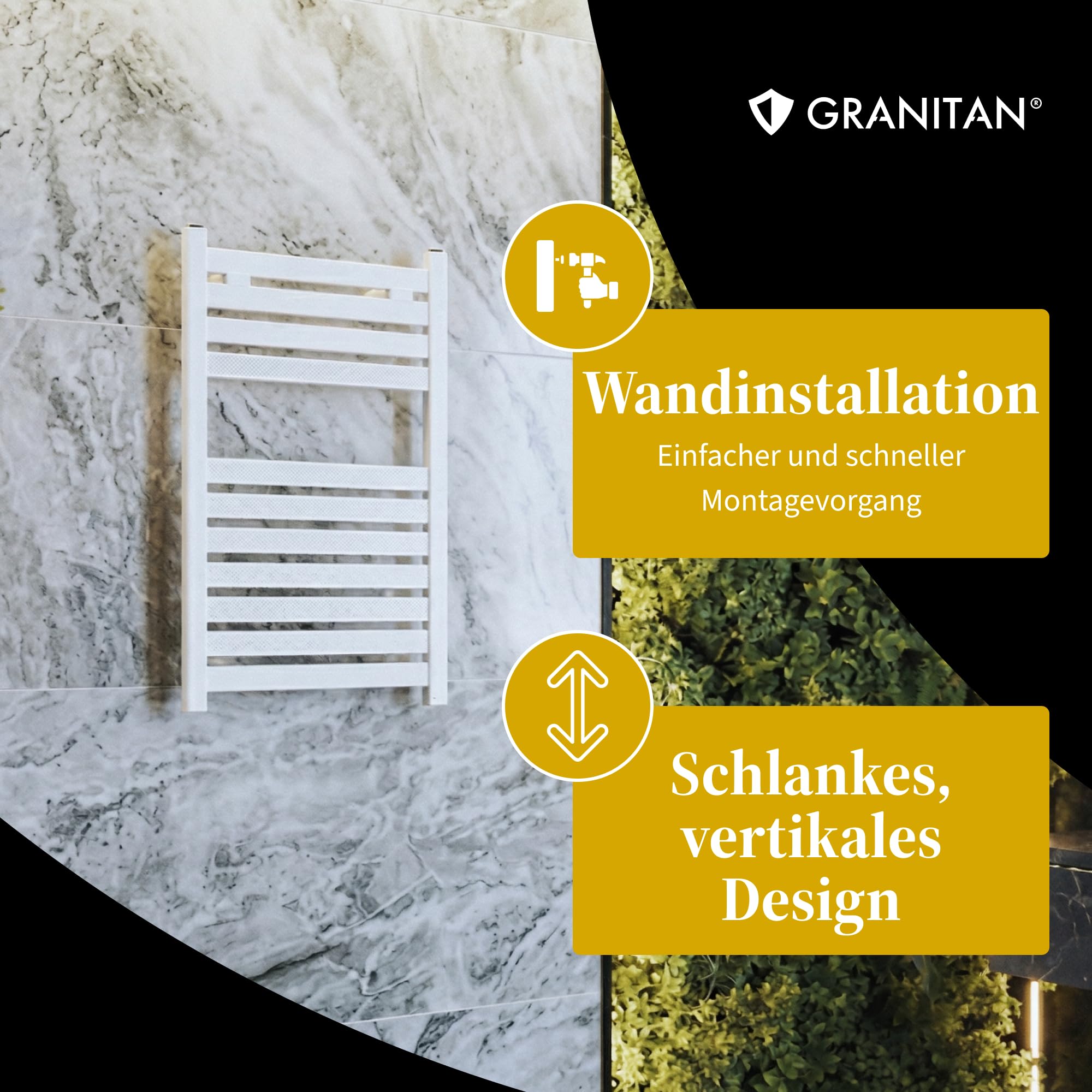 Granitan Badheizkörper 80x50 cm, Schwarz