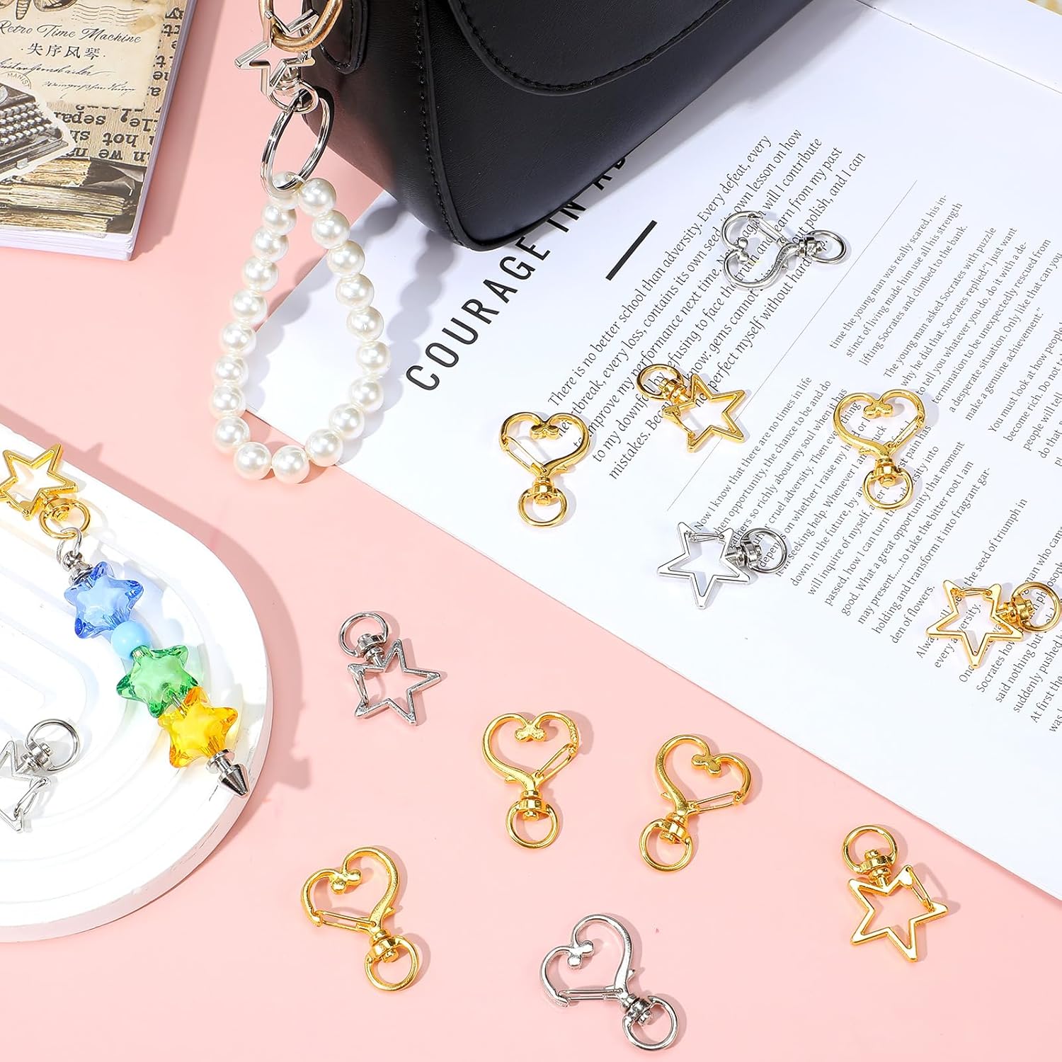 Keychain Clasp, Mabor 40Pcs Star & Heart Keychain Clips – Small Zinc Alloy Swivel Snap Hooks for DIY Crafts, Jewelry Making, Bag Accessories (Silver, Gold) - Image 7