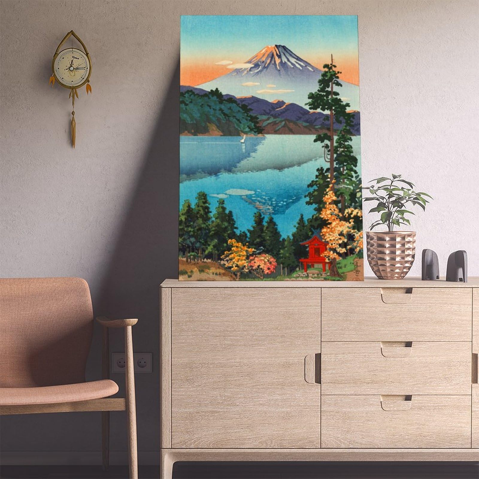 Zensetu Temple Kawase Hasui Ukiyo-e Poster su tela per camera da letto, decorazione artistica da parete per ufficio, camera da letto, decorazione estetica regalo, cornice regalo, 30 x 45 cm