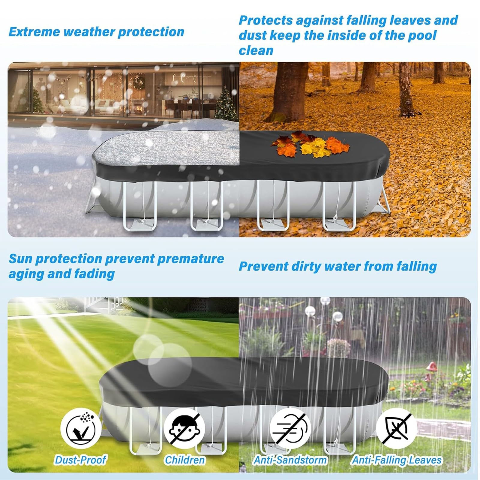 Cubierta Ovalada para Alberca con Accesorios para Piscinas, Protector de Cubierta de Piscina al Aire Libre a Prueba de Polvo con Accesorios para Piscinas Sobre el Suelo(12x21ft(366x640cm))