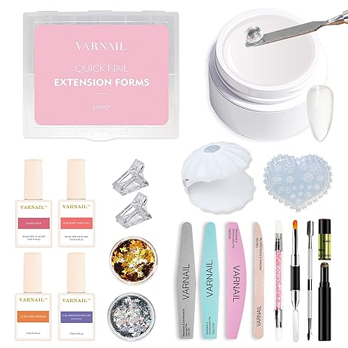 VARNAIL Kit de extensión de uñas, gel de construcción sólido, gel de construcción de uñas no pegajoso con gel básico y herramientas, lámpara,