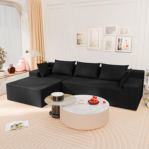 LEVELEVE 106" Cloud Sectional Couch with Deep Seat，Modern Modular Sofa with L-Shape Chaise，No Assembly Required, Upholstered Couches for Living Room Bedroom(Black,Left Facing Chaise)